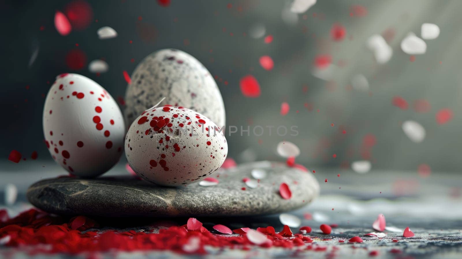 Red and black Easter Eggs on dark Background. Happy Easter eggs by JuliaDorian