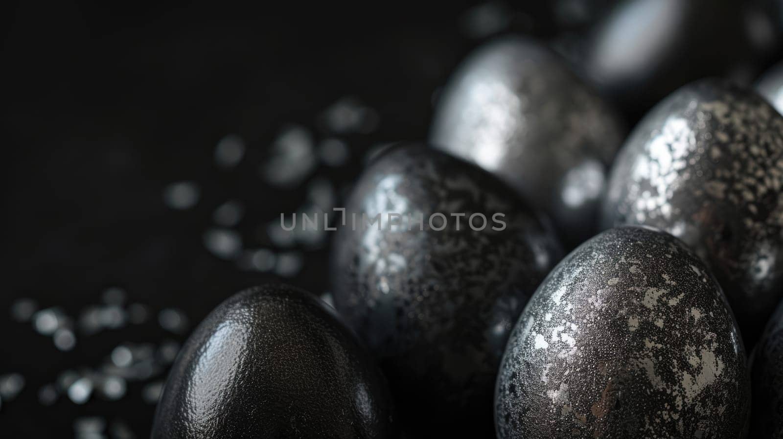 Silver metallic and black Easter Eggs on dark Background. Happy Easter eggs by JuliaDorian