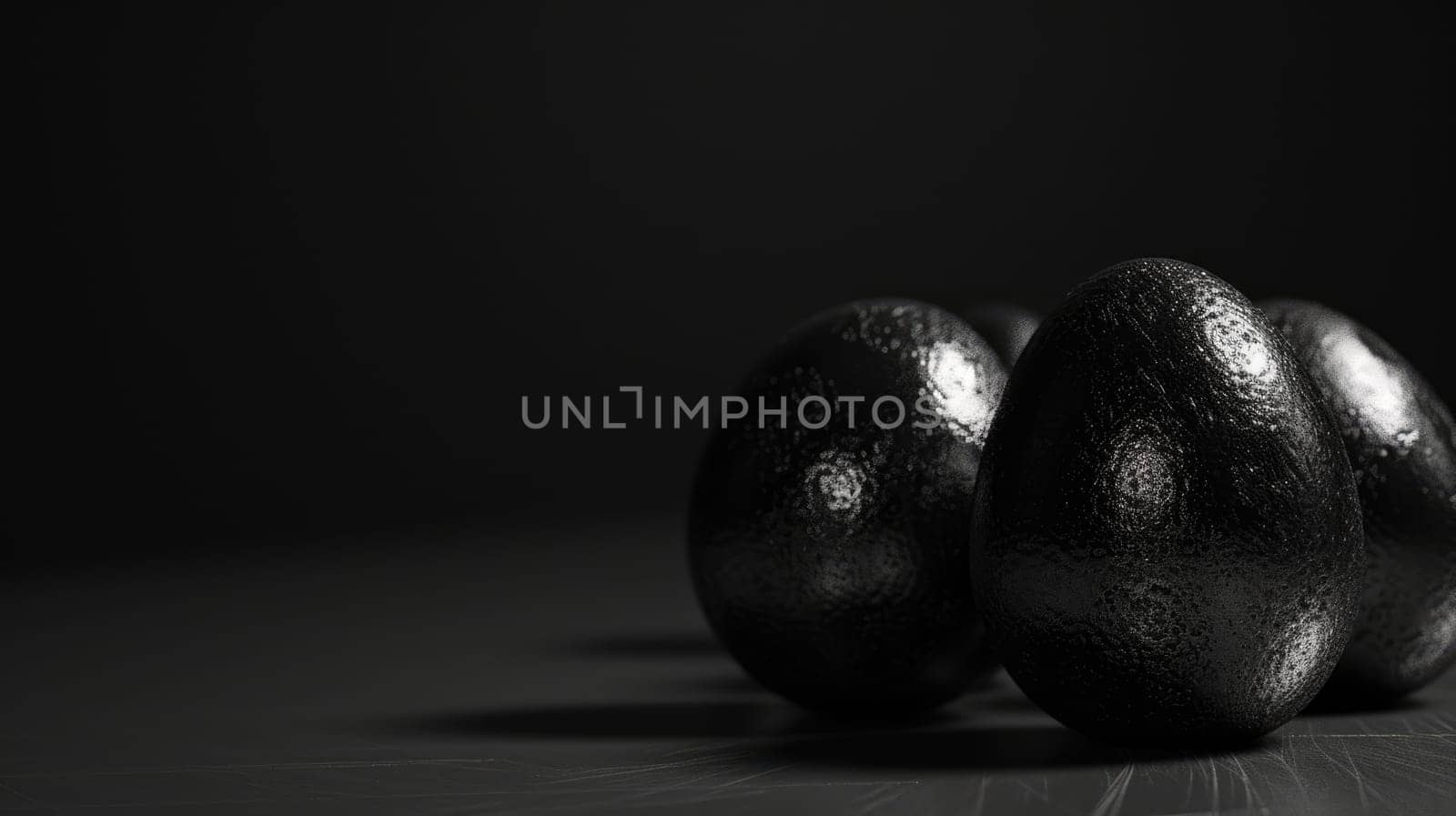 Silver metallic and black Easter Eggs on dark Background. Happy Easter eggs.