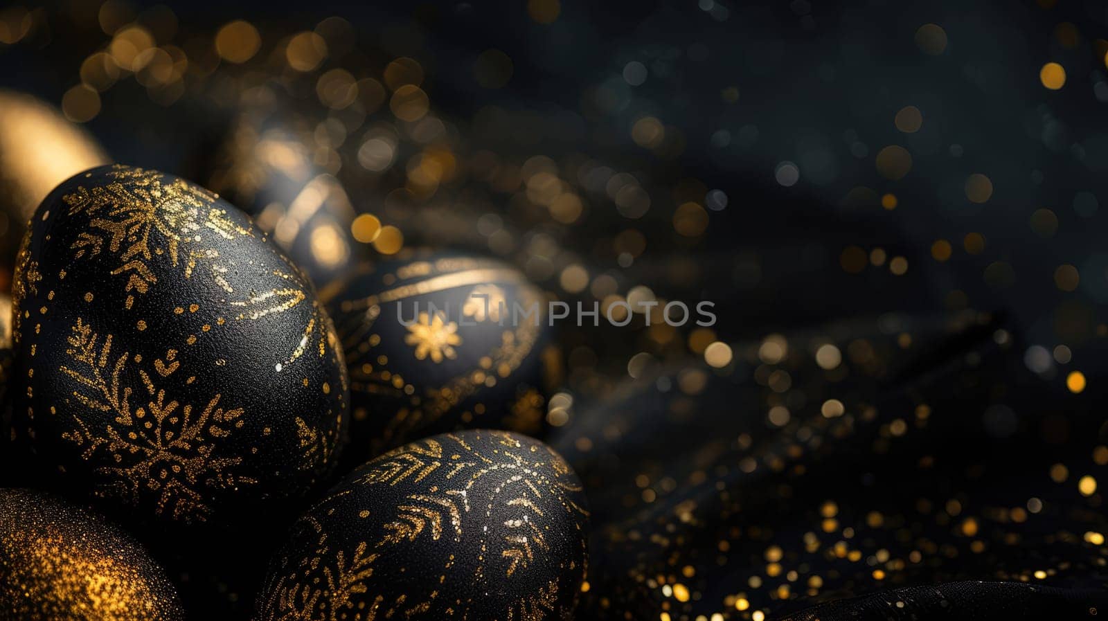 Gold metallic and black Easter Eggs on dark Background. Happy Easter eggs by JuliaDorian