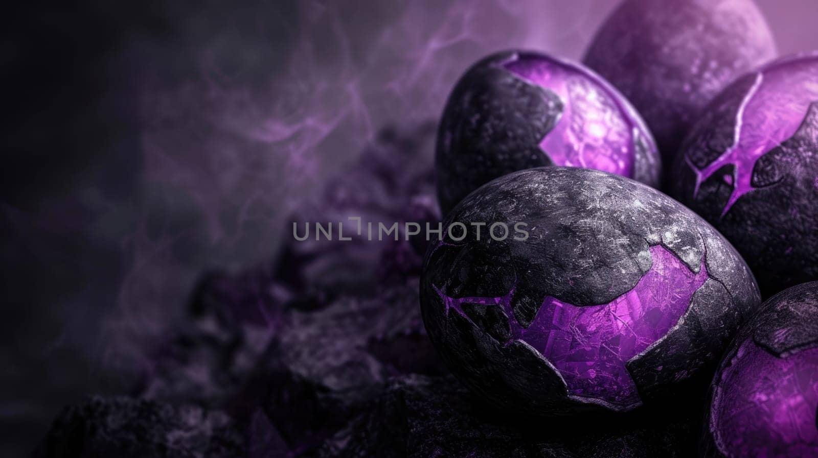 Purple and black Easter Eggs on dark Background. Happy Easter eggs by JuliaDorian