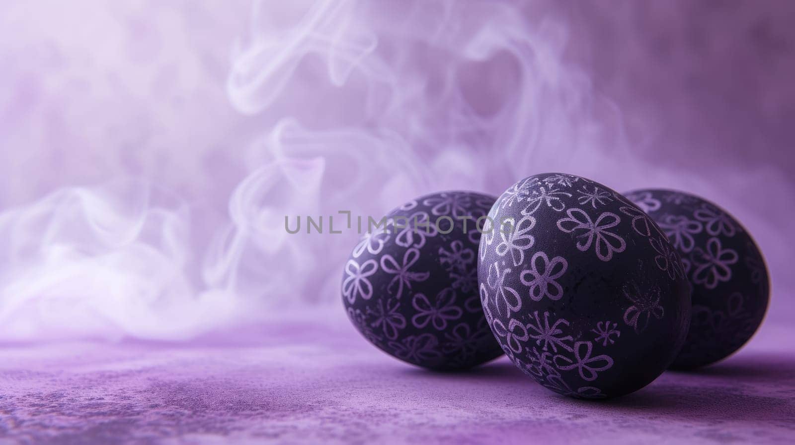 Purple and black Easter Eggs on dark Background. Happy Easter eggs by JuliaDorian
