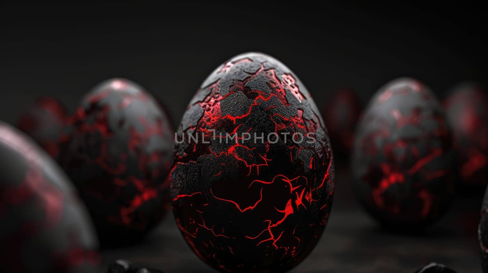 Red and black Easter Eggs on dark Background. Happy Easter eggs by JuliaDorian