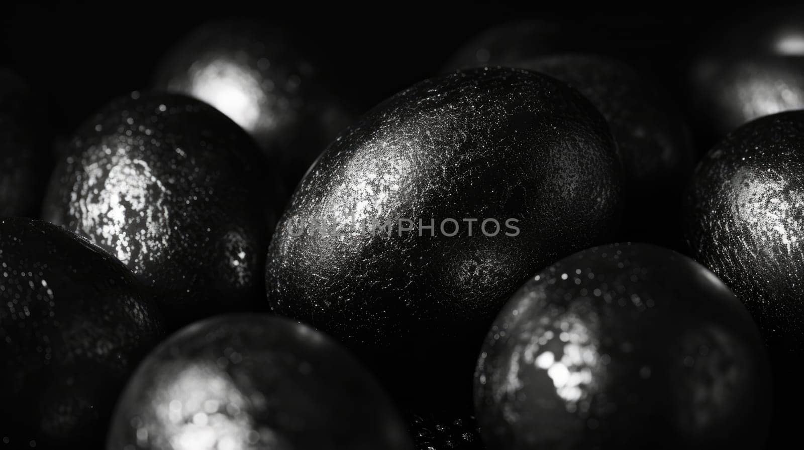 Silver metallic and black Easter Eggs on dark Background. Happy Easter eggs by JuliaDorian