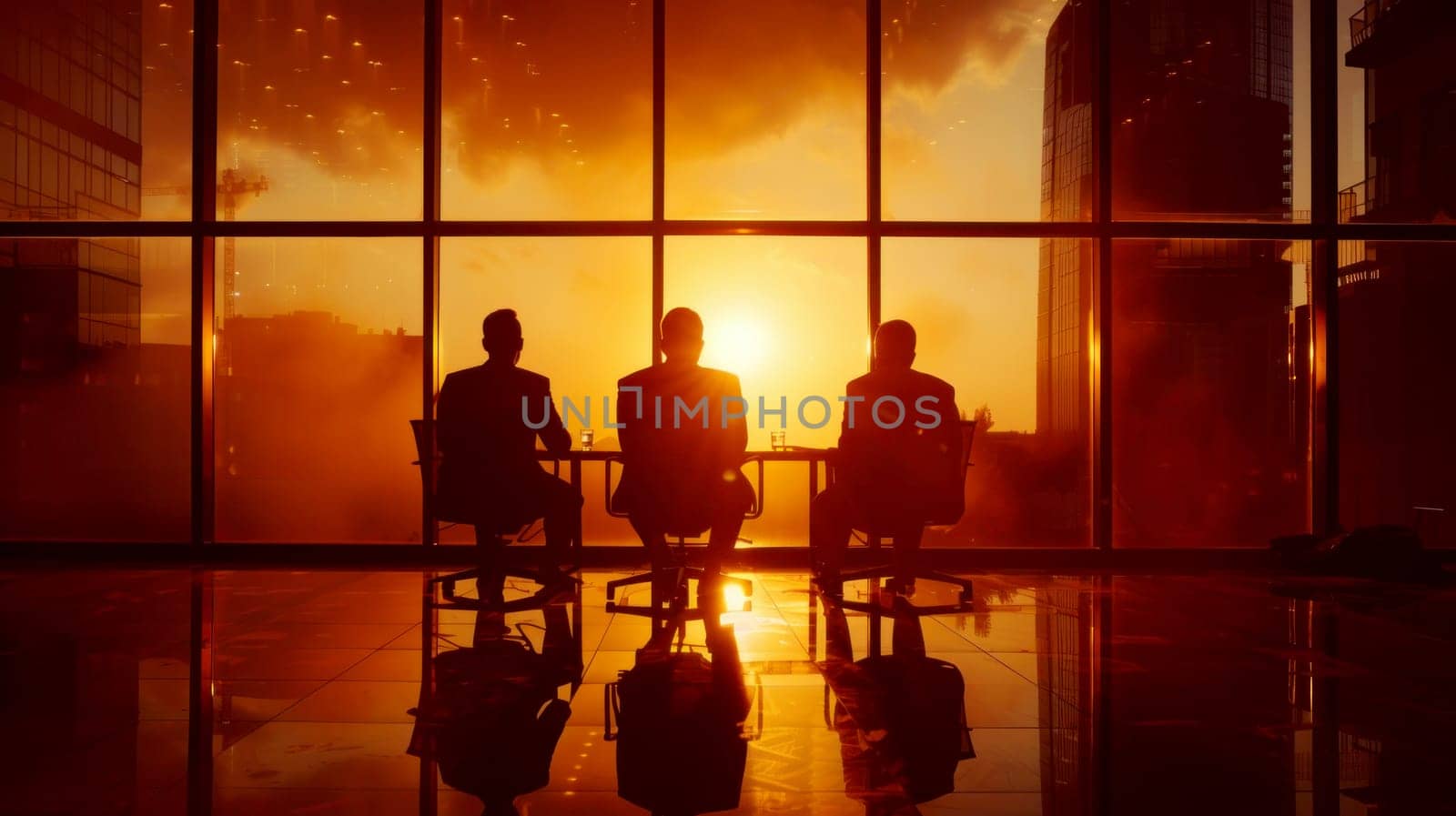 A group of men are sitting at a table in a conference room by golfmerrymaker
