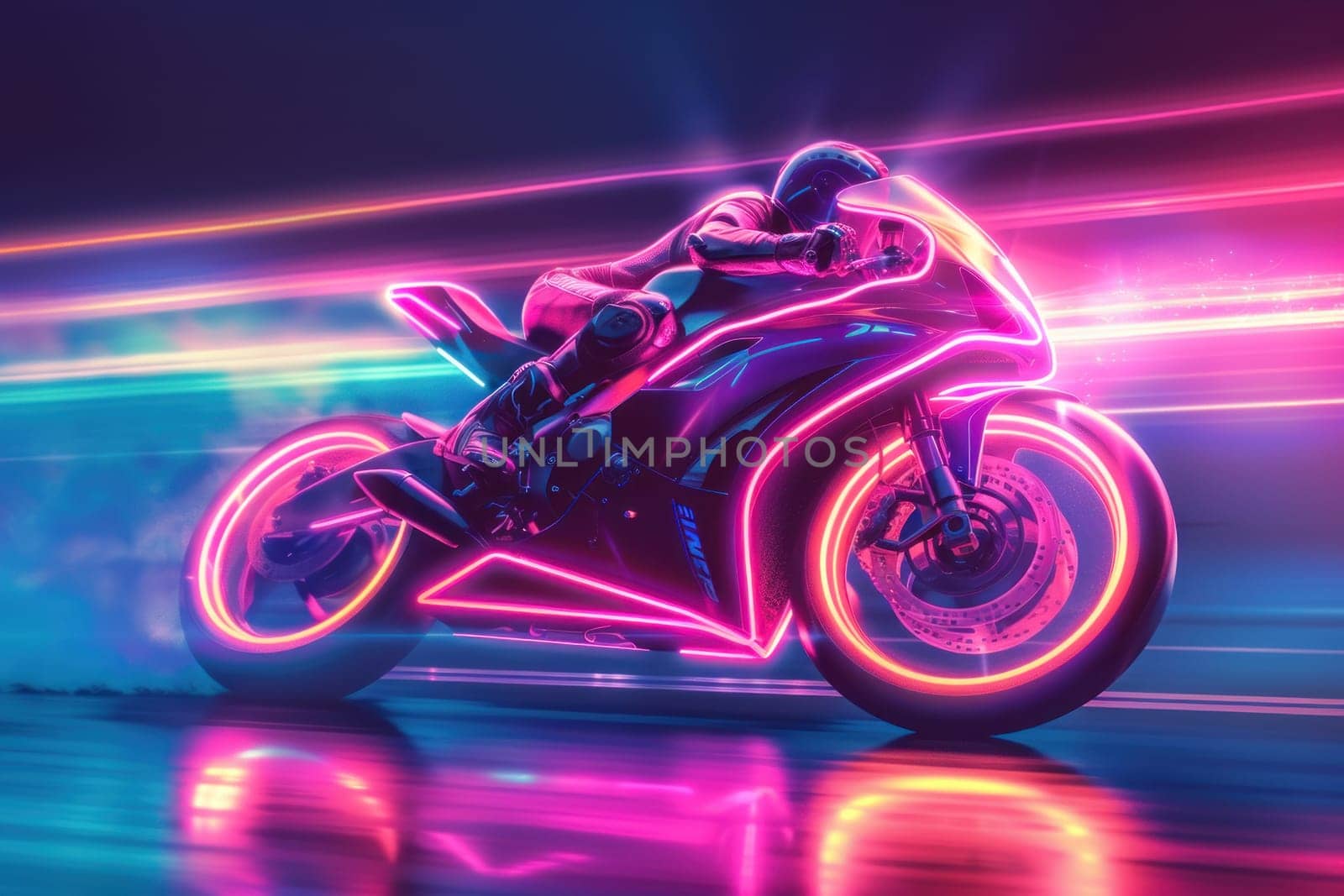 A neon bike is shown in a neon color with a man on it by golfmerrymaker