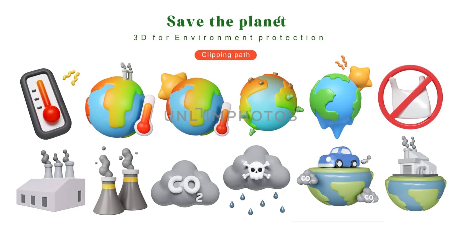 Eco Global Warming icon set Illustration Eco global warming icons for Environment protection, save the planet, for poster, web, social media post. 3D Illustration by meepiangraphic