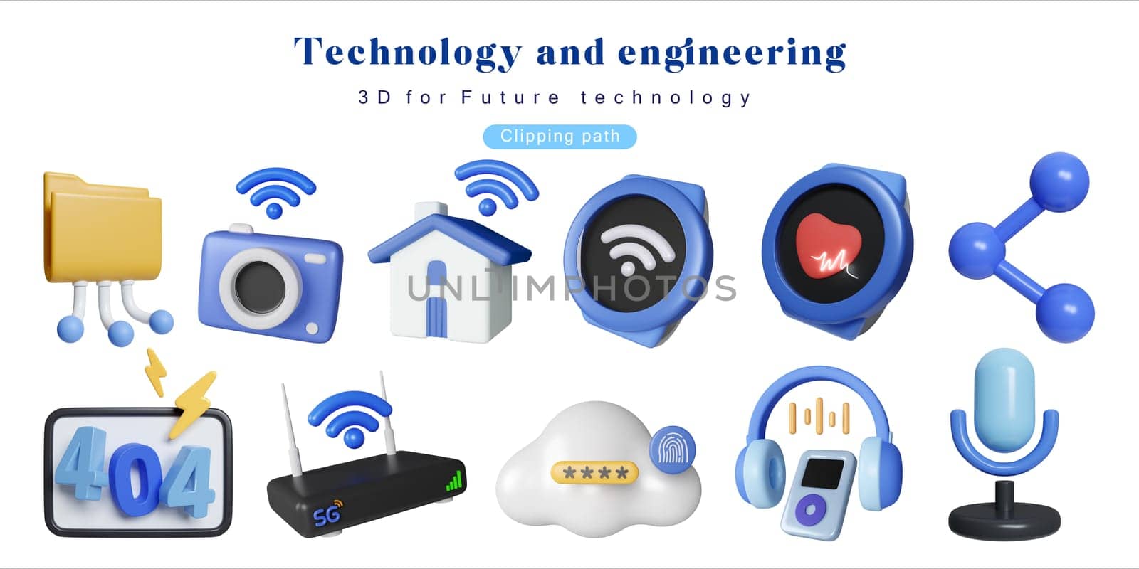 3D Collection of Modern Gadgets and Electronic Devices, 3d rendering illustration.
