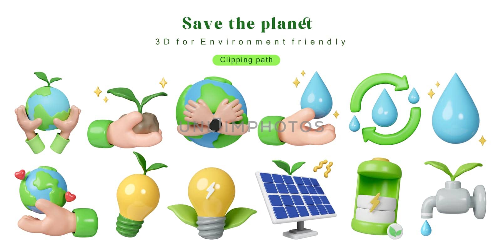 Eco Global Warming icon set Illustration Eco global warming icons for Environment friendly or recycling concept illustration for Sticker, poster, web, mobile, social media post. 3D Illustration.