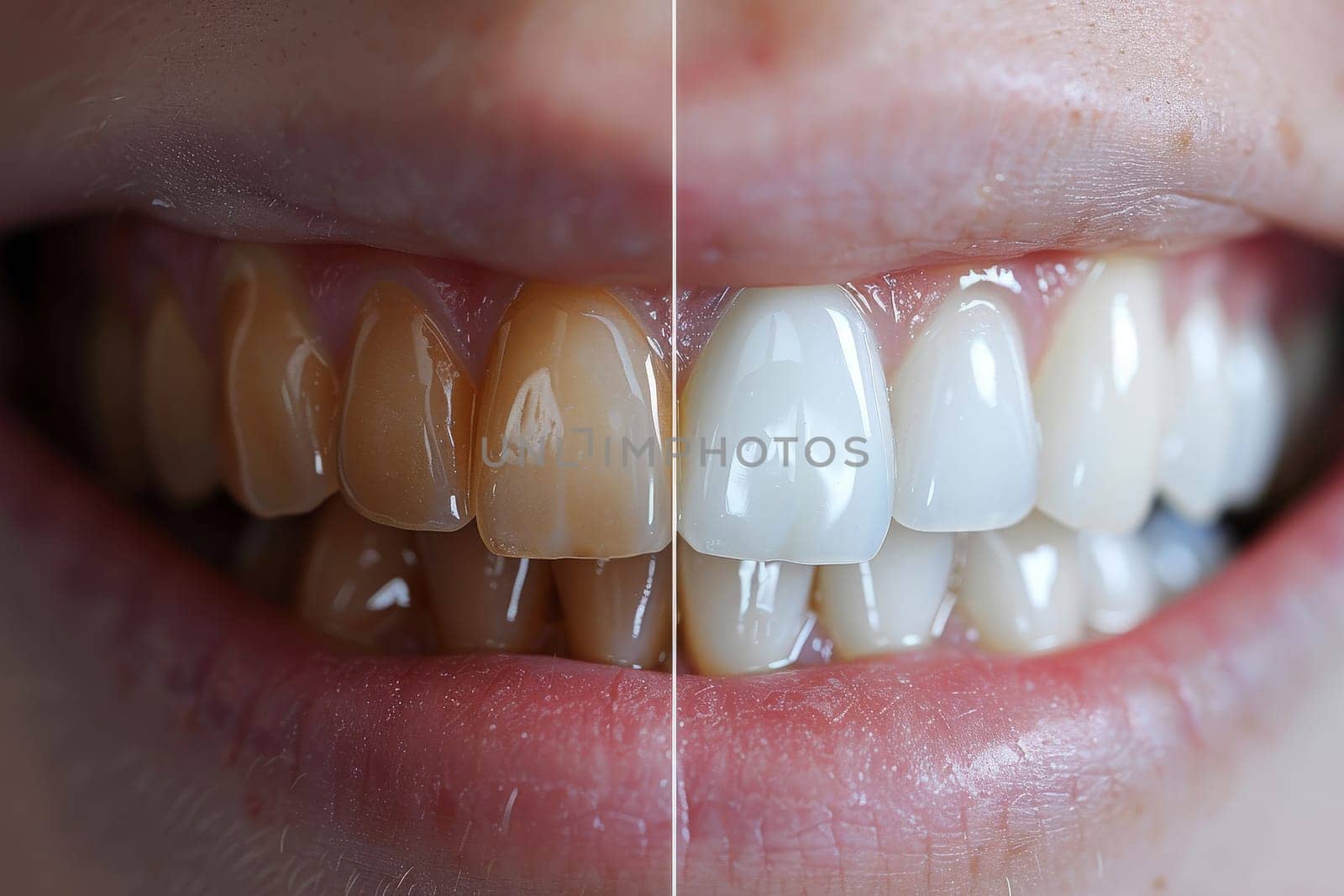 veneers treatment, Yellow Teeth before and after whitening. Happy smiling person. Generation AI.