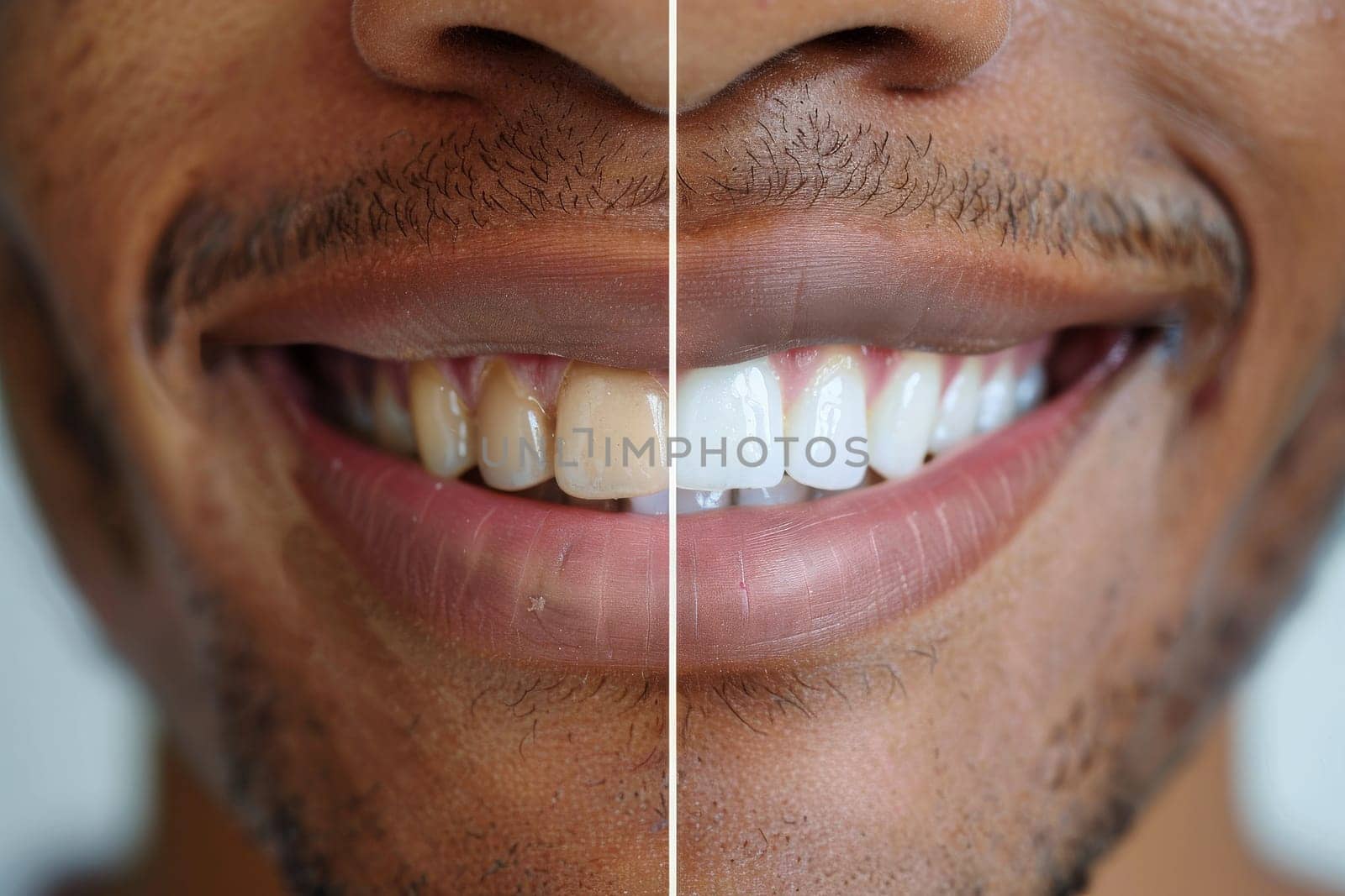 veneers treatment, Yellow Teeth before and after whitening. Happy smiling person. Generation AI.
