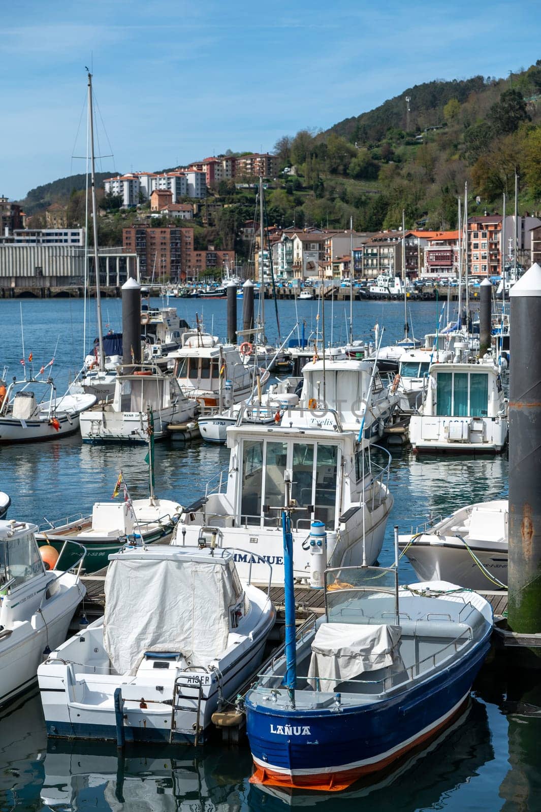 Pasaia, Spain: 2024 March 24: Recreational boats in the fishing and tourist town of Pasaia in the Province of Guipúzcoa in March 2024.