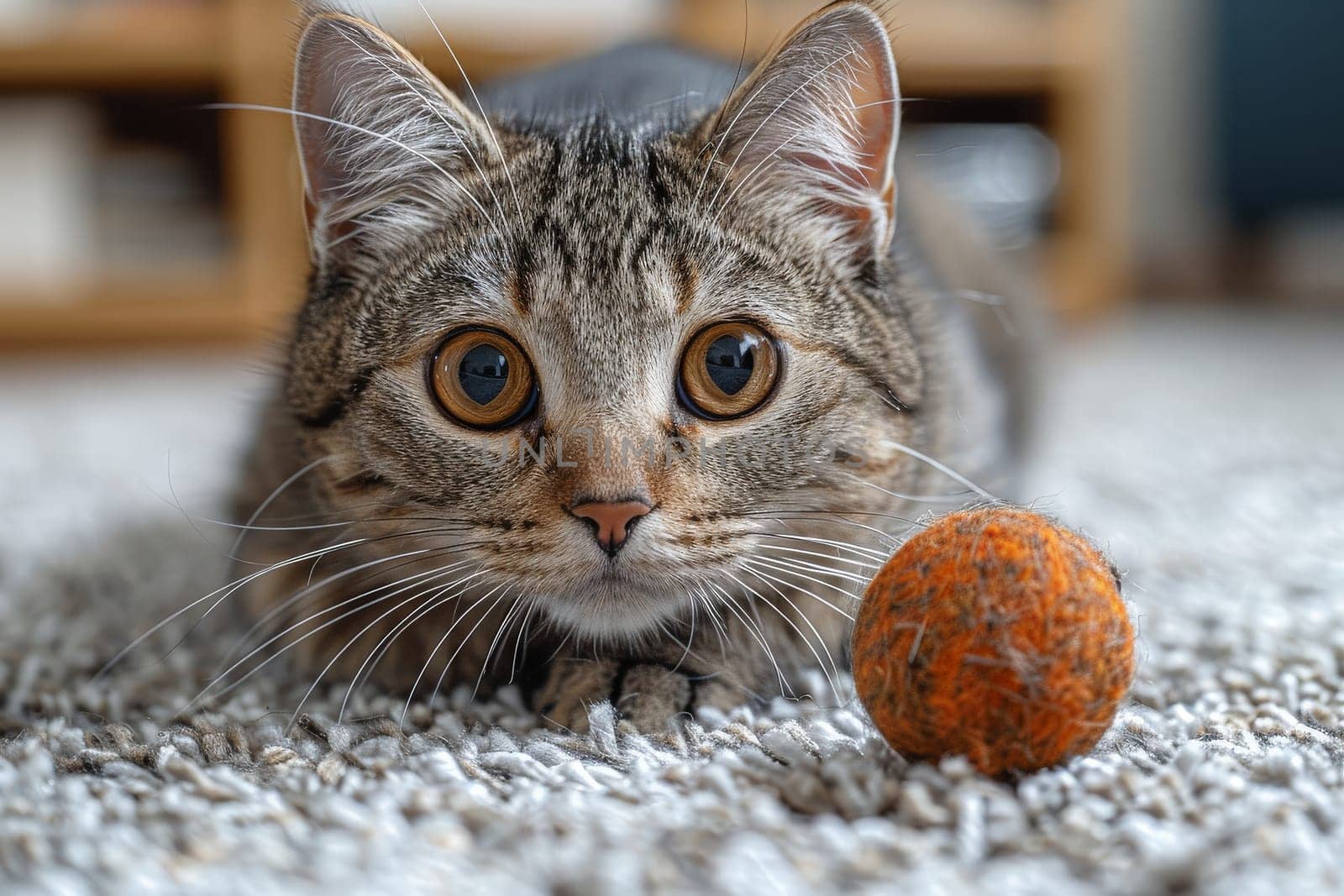 portrait cat play with ball in living room, Funny cat and ball , lovely pet by nijieimu