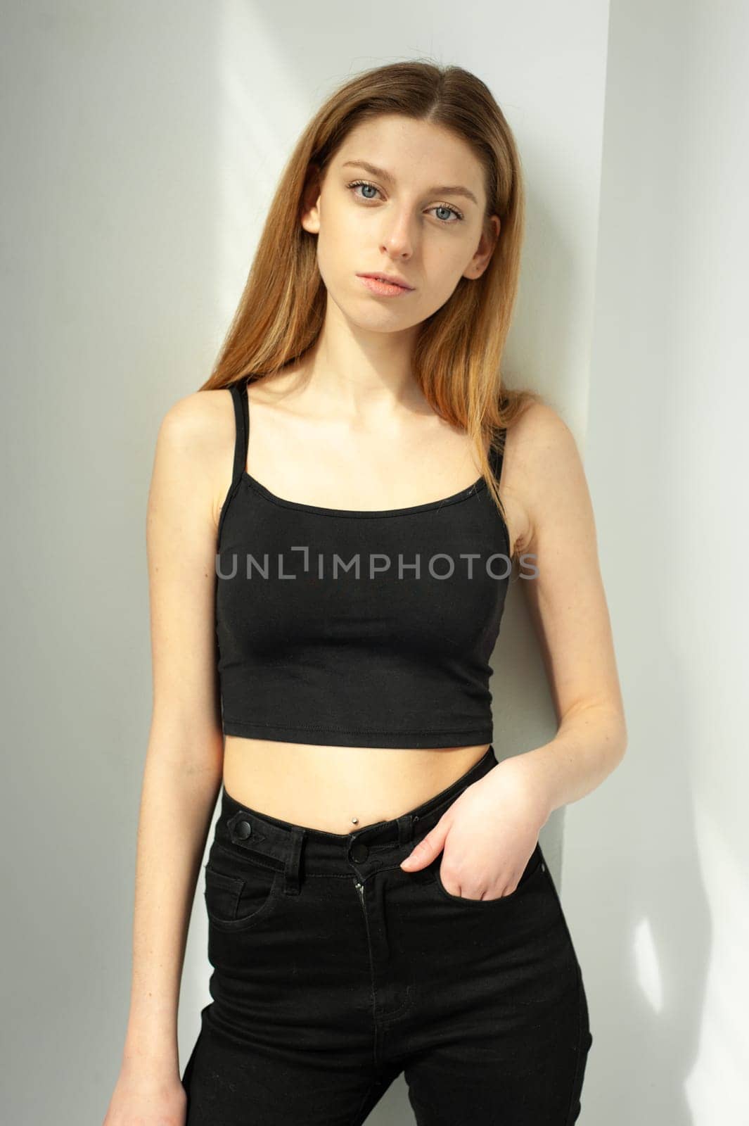 Studio model test, snap, polaroid. Beautiful young european woman on white background by OleksandrLipko