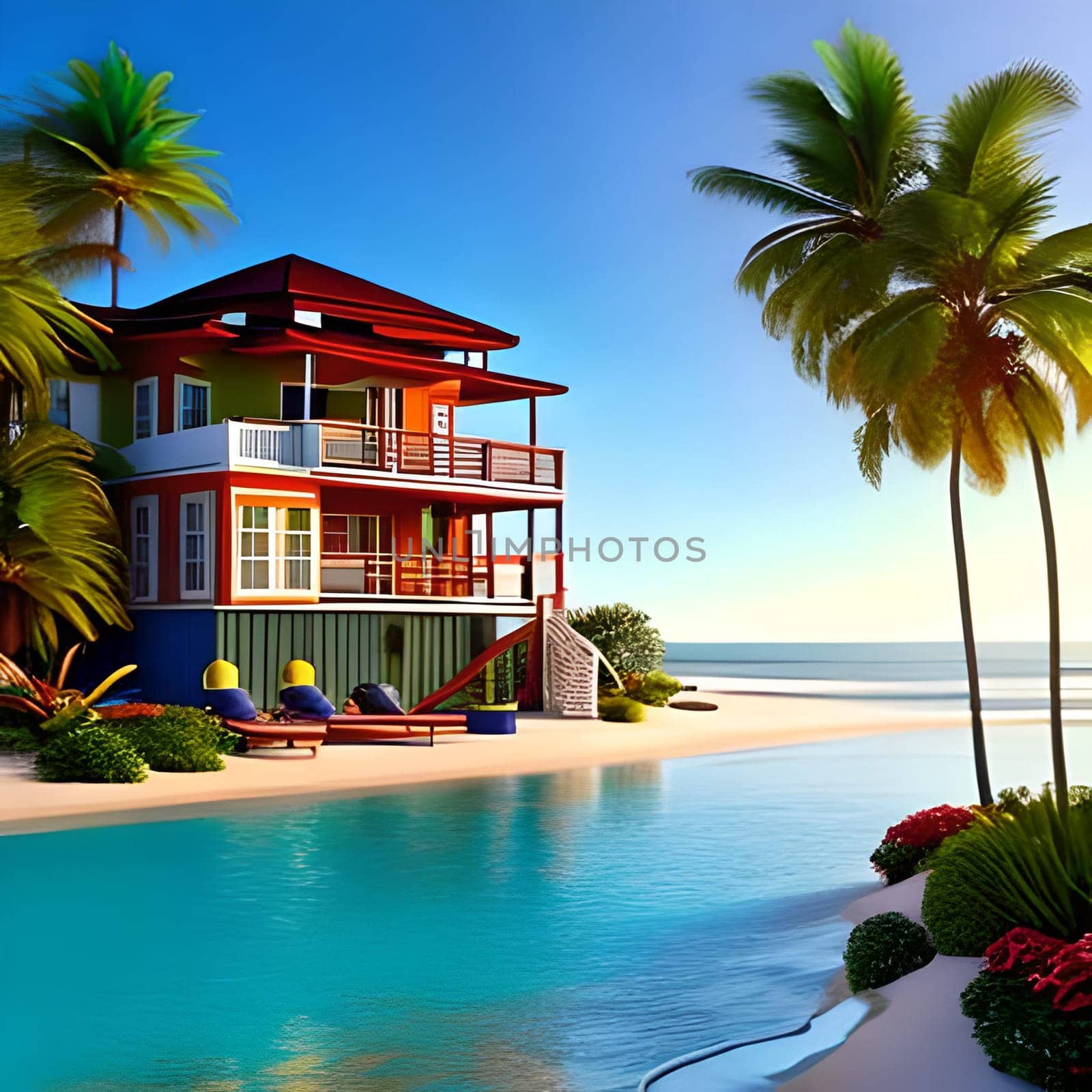 3d rendering of modern  house Picture is AI-generated illustration. by TravelSync27