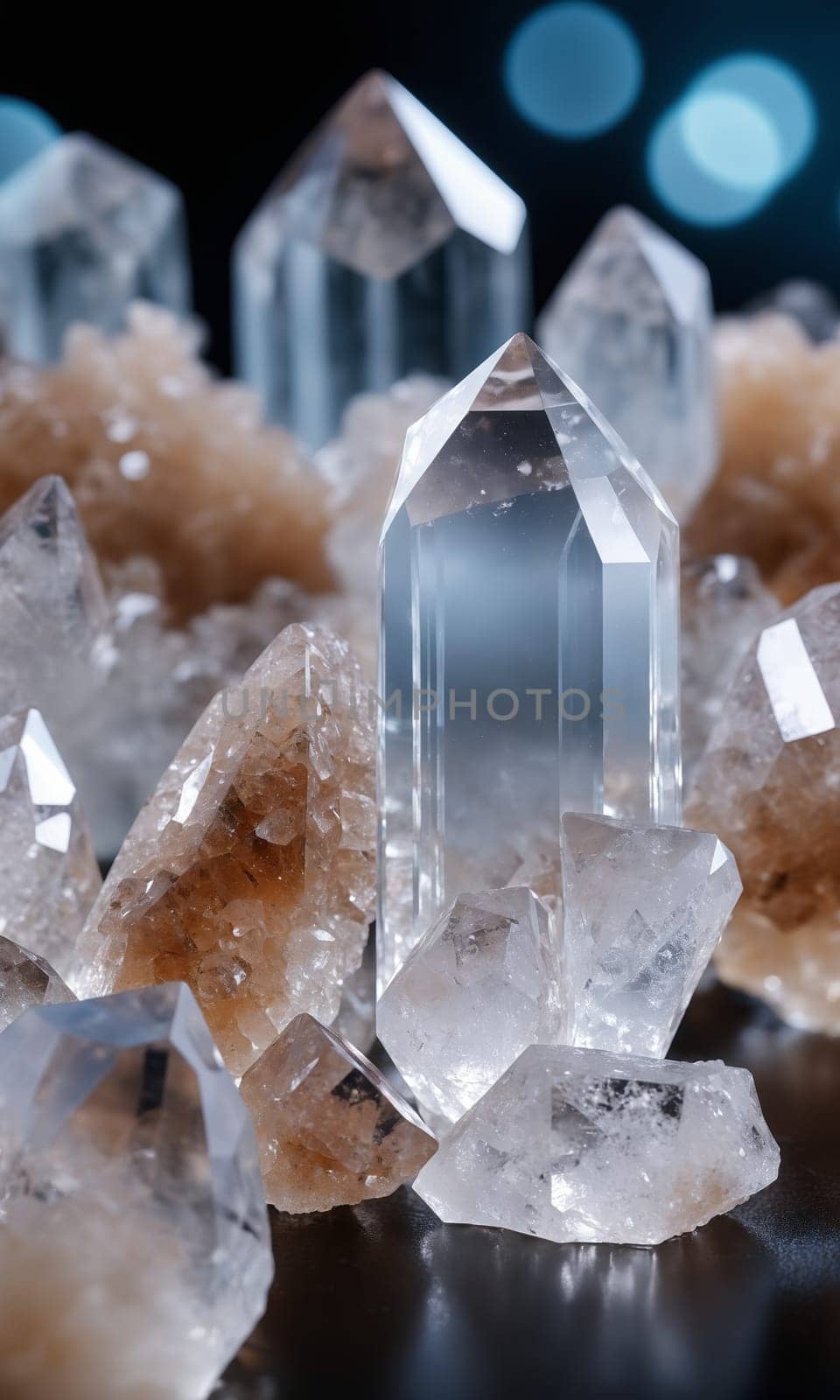 Crystals of crystal quartz on a black background close-up. by Andre1ns