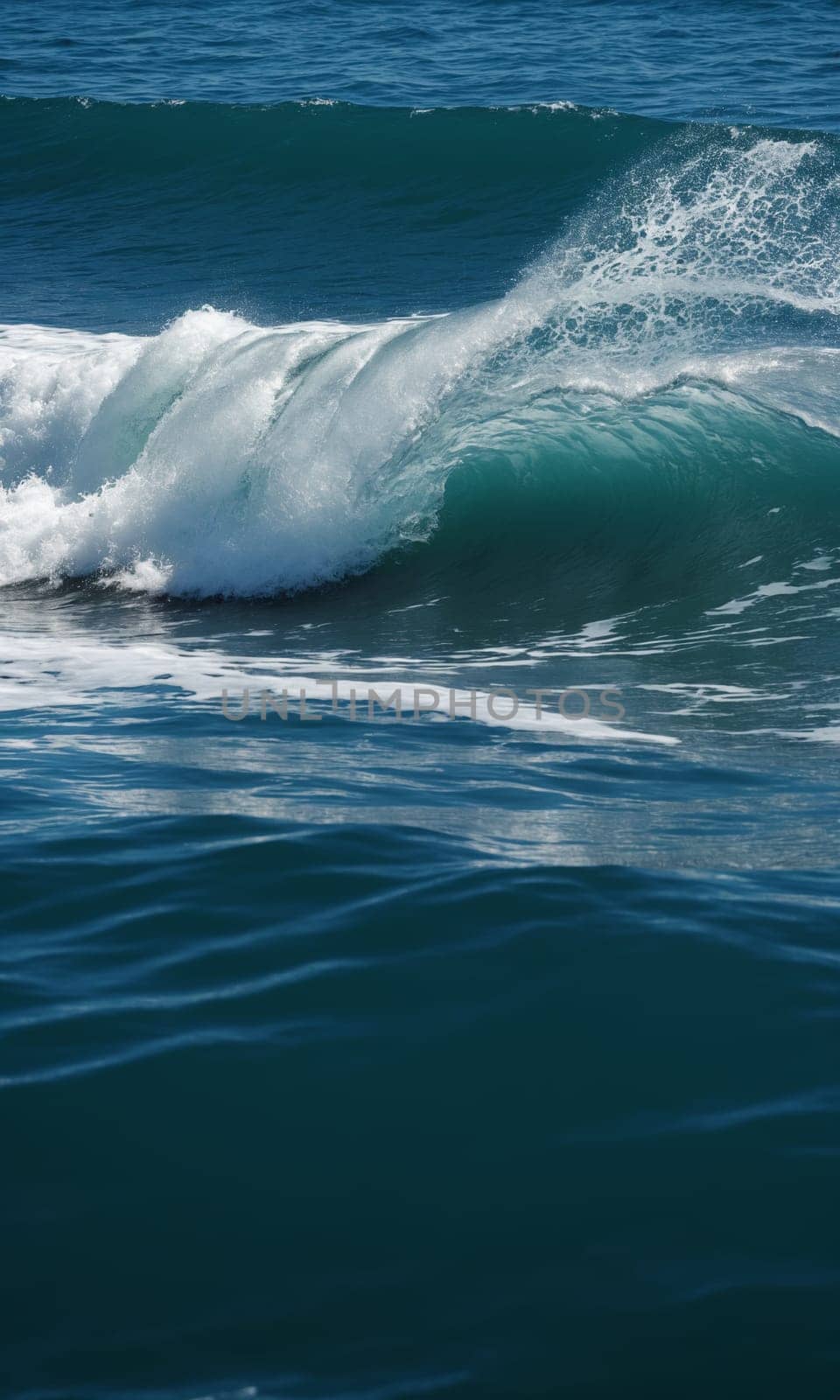 Waves breaking on the shore of the Atlantic Ocean in Portugal