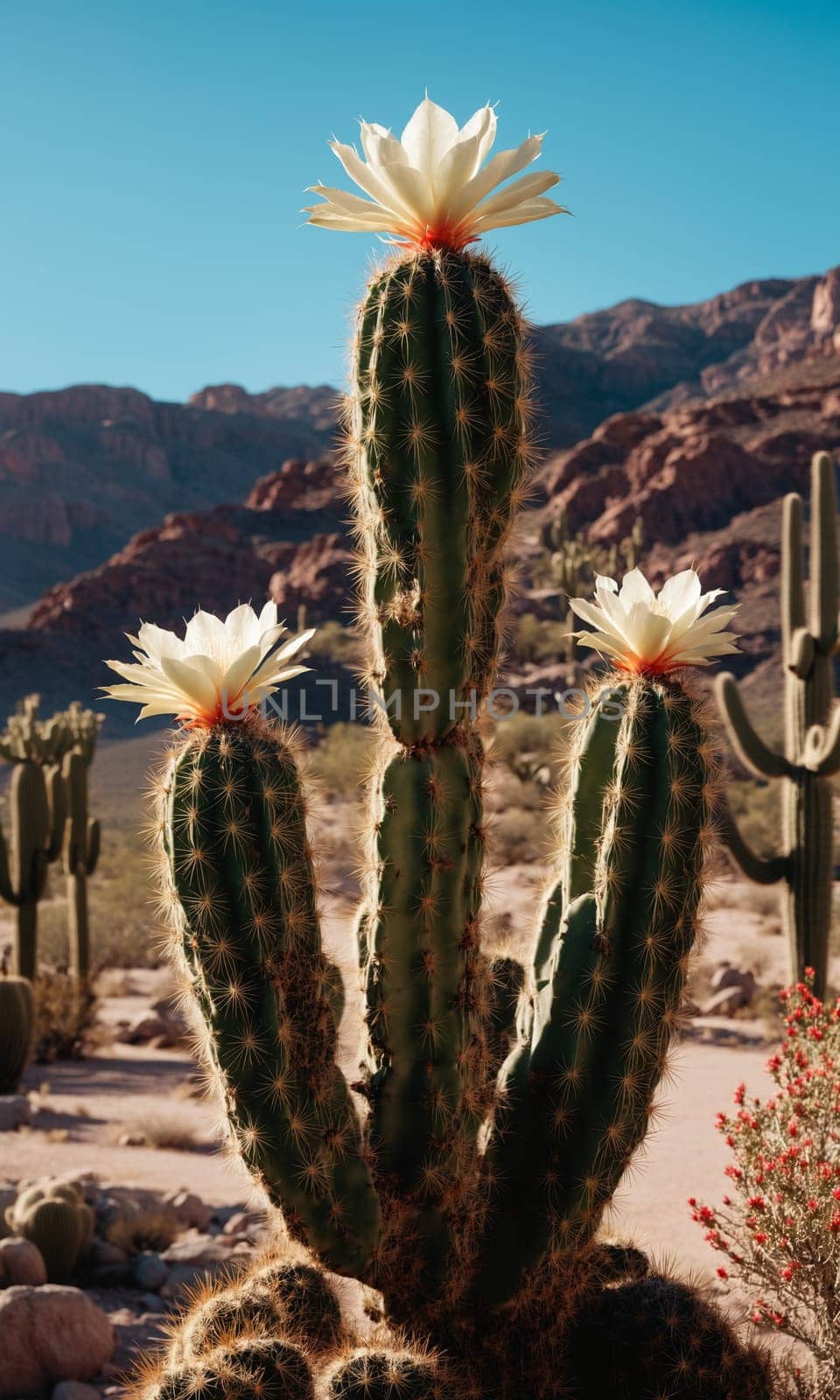 Prickly cactus in the desert close-up.