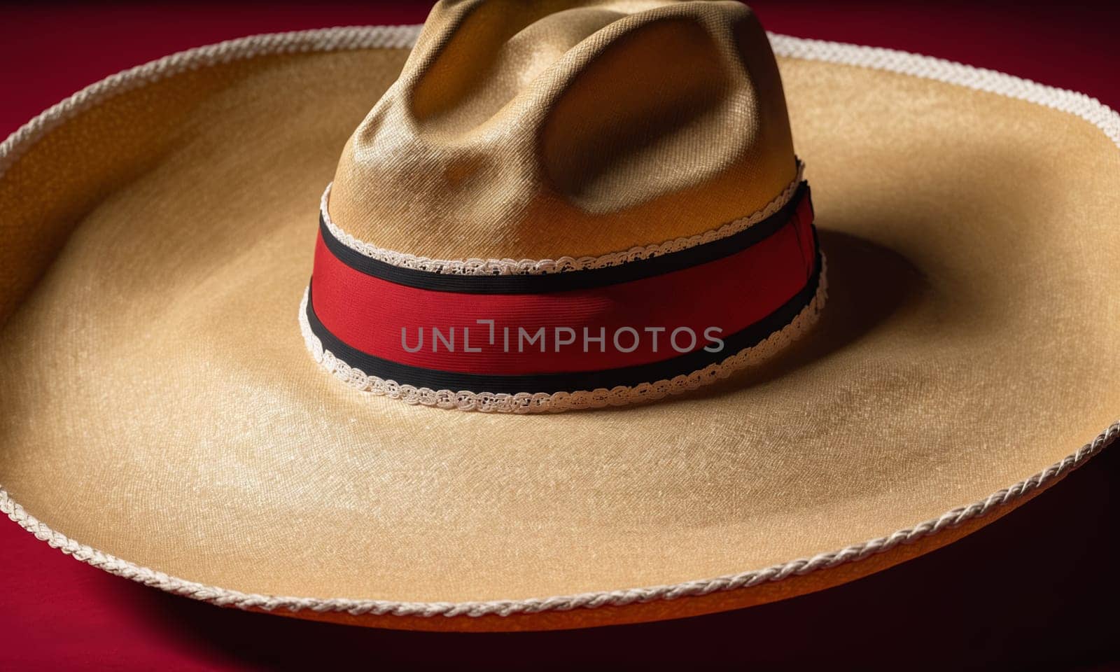 Mexican sombrero hat on a dark background close-up.