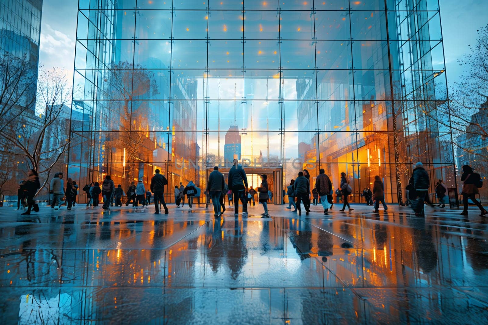 A group of people stroll past a symmetrical building with an electric blue facade, surrounded by water in a city known for its entertainment and worldclass architecture