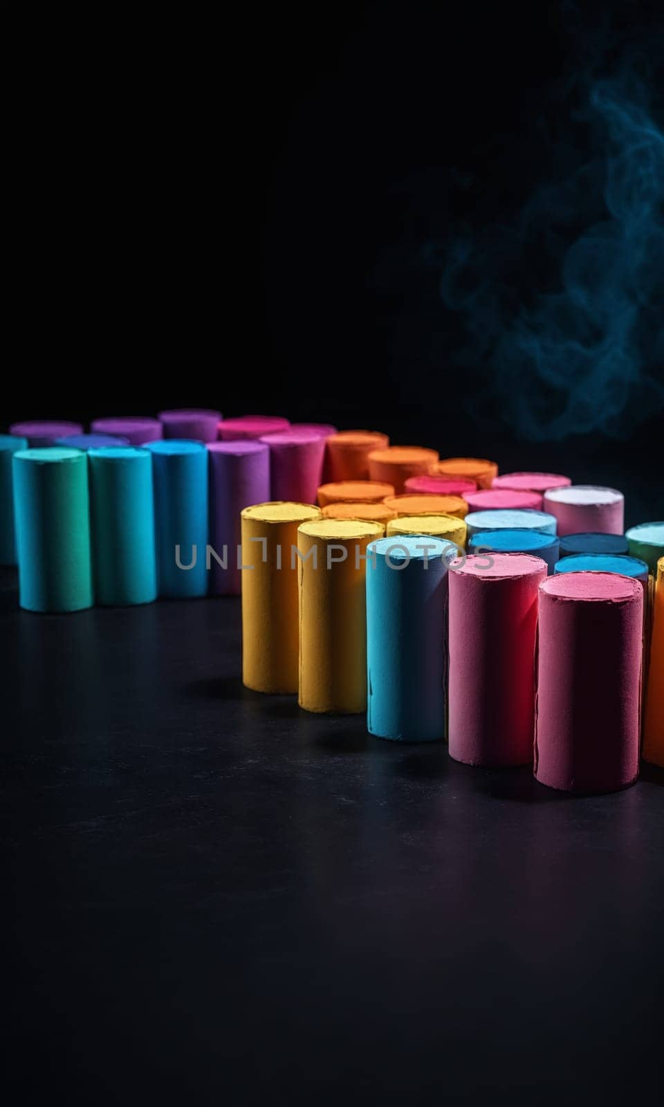 Colorful chalks on a black background. Selective focus