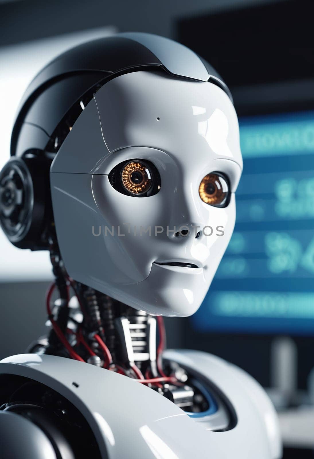3d rendering artificial intelligence robot working in a data center, modern technology concept.