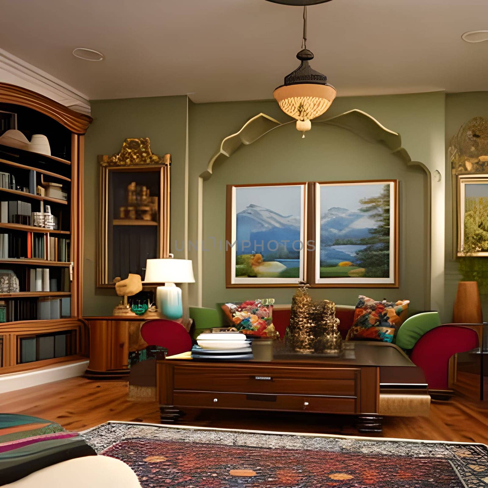Interior of modern  Home , 3d render Picture is AI-generated illustration.