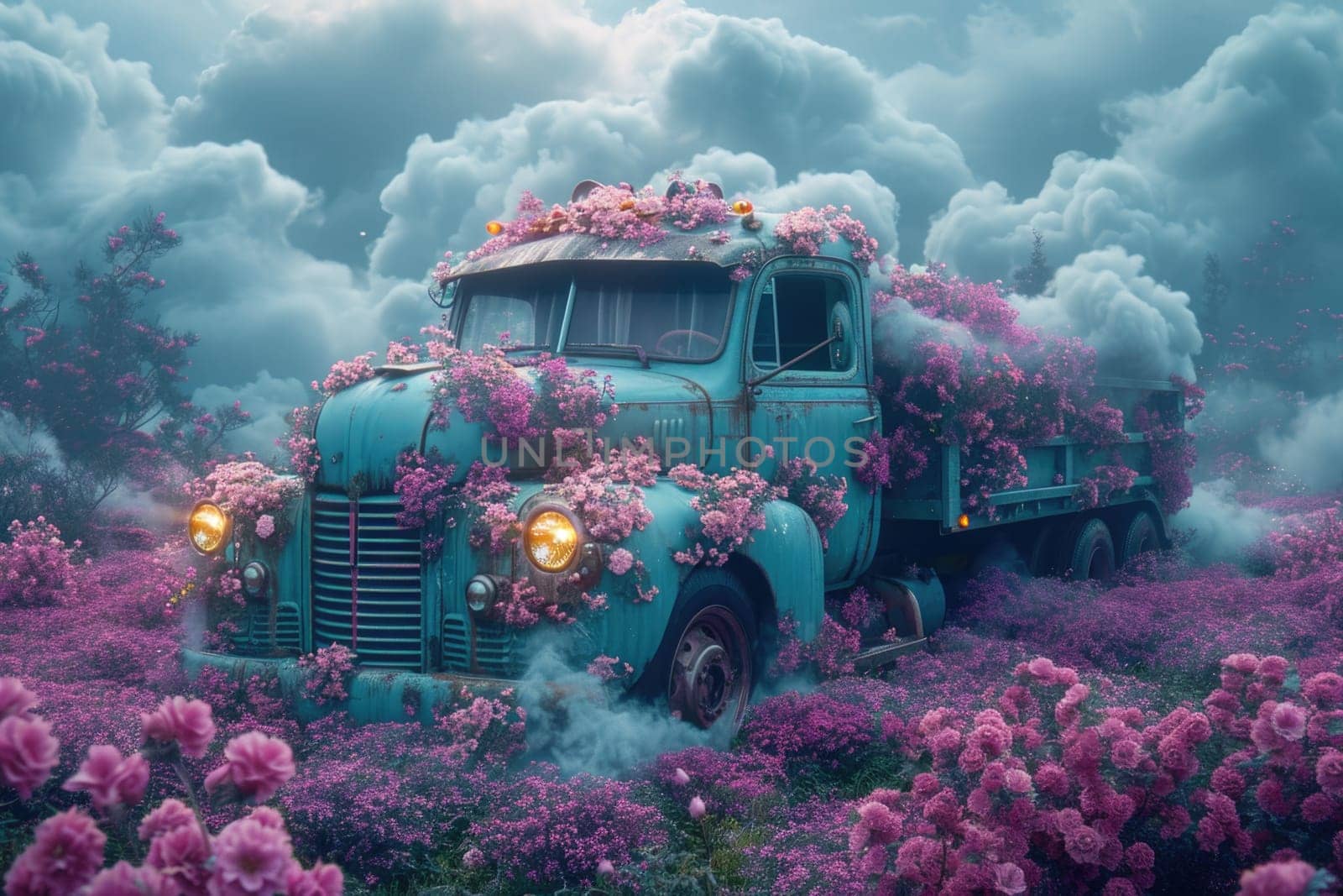 An old truck in a flower bed. Decor by Lobachad