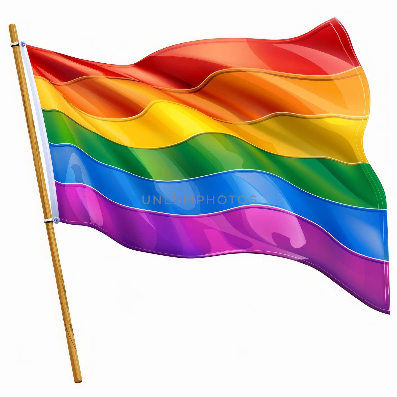 A rainbow flag waving on white background. Concepts of diversity and inclusivity of the LGBTQ community.