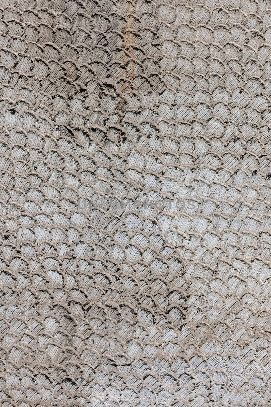 Closeup of grey snakeskin or fish scale pattern finish on gray concrete wall by z1b