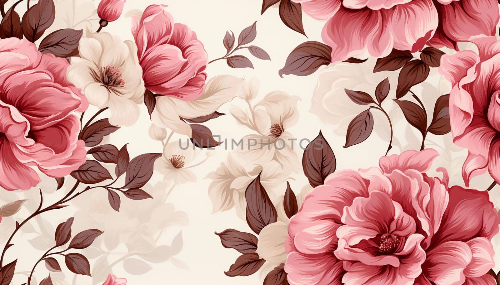 Seamless pattern tile background flowers and floral leaves plants. High quality photo