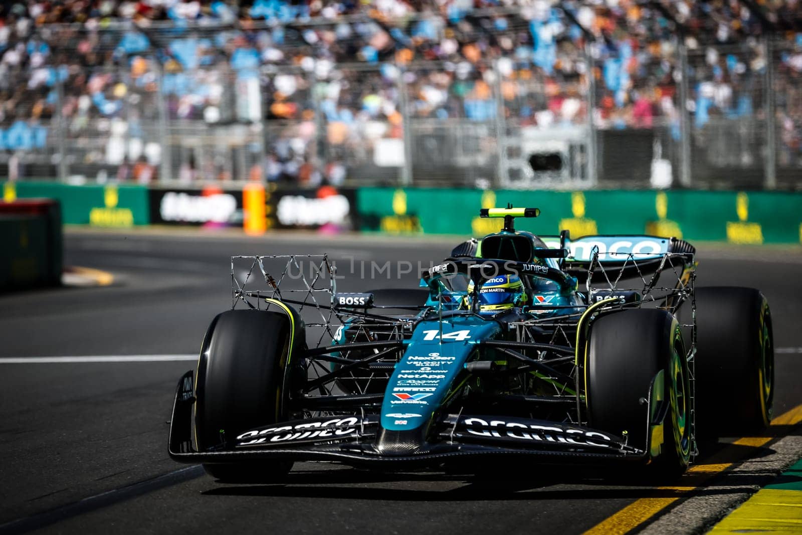 MELBOURNE, AUSTRALIA - MARCH 22: Fernando Alonso of Spain drives the Aston Martin AMR24 Mercedes during first practice at the 2024 Australian Grand Prix at Albert Park in Melbourne, Australia