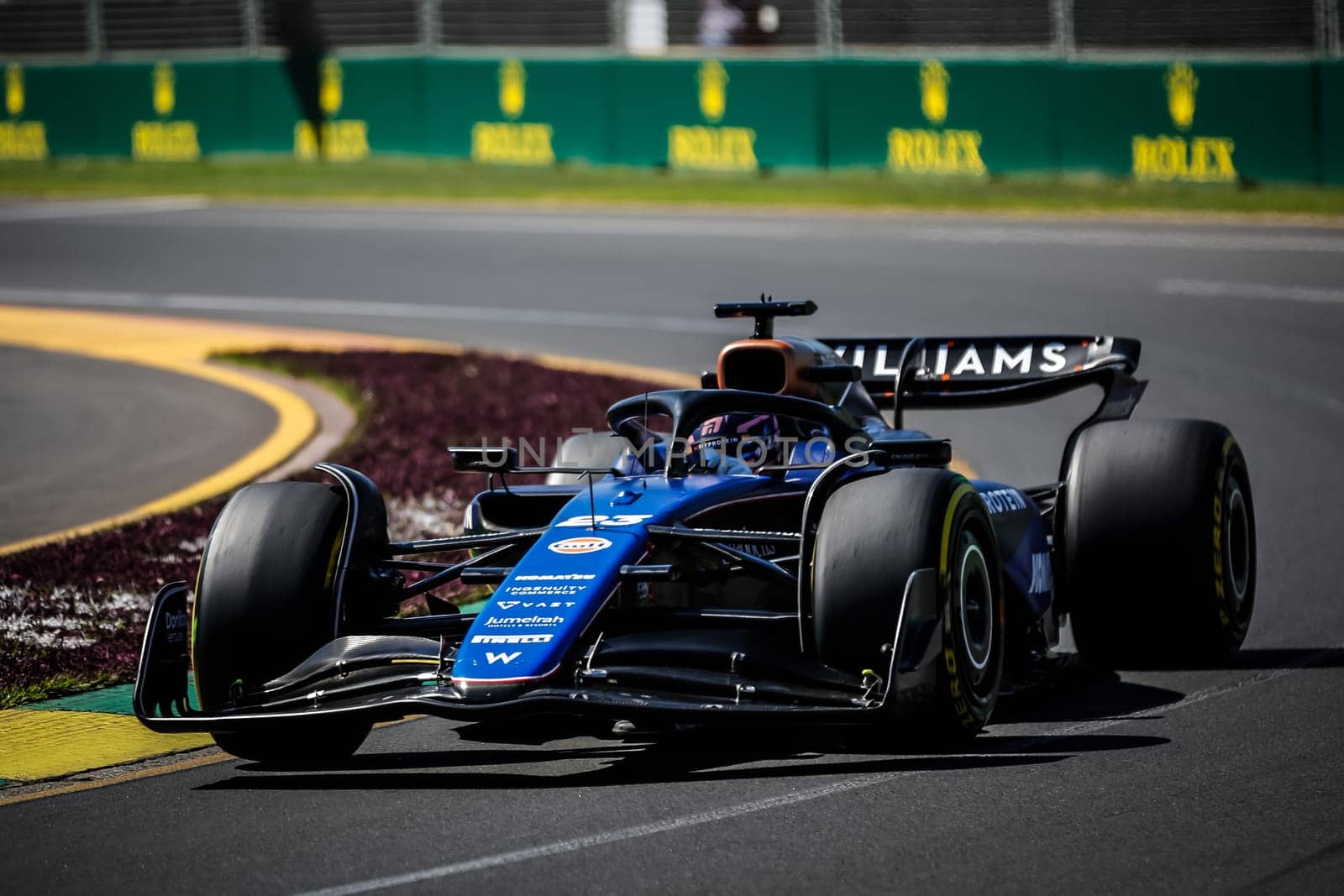 MELBOURNE, AUSTRALIA - MARCH 22: Alex Albon of Thailand drives the Williams FW46 Mercedes during first practice in the 2024 Australian Grand Prix at Albert Park in Melbourne, Australia
