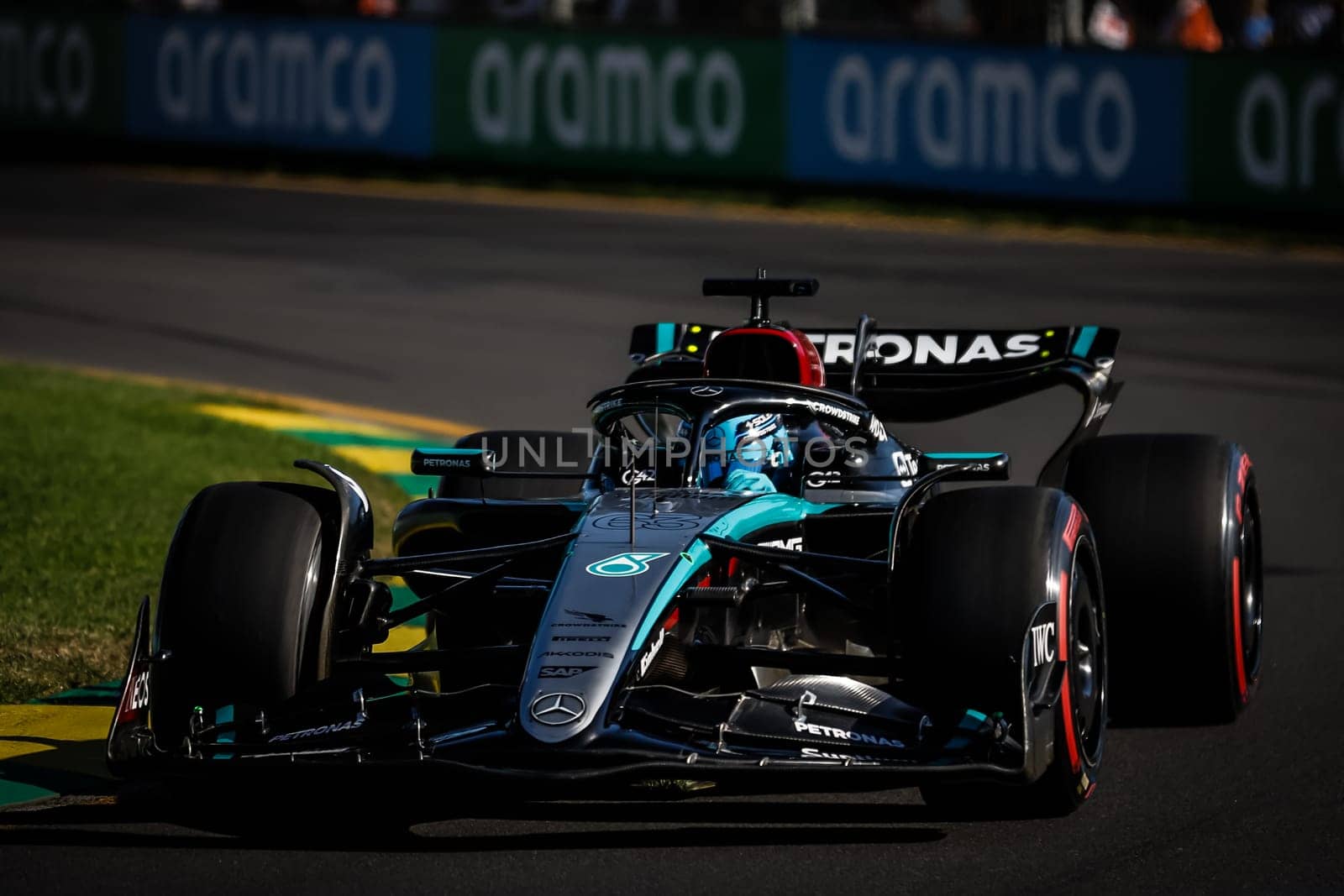 MELBOURNE, AUSTRALIA - MARCH 22: George Russell of Great Britain drives the Mercedes AMG Petronas F1 Team W15 during second practice in the 2024 Australian Grand Prix at Albert Park in Melbourne, Australia