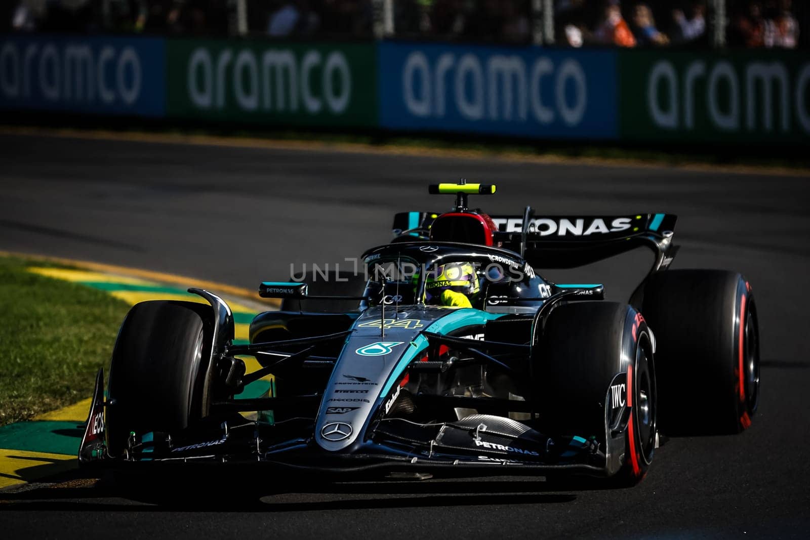 MELBOURNE, AUSTRALIA - MARCH 22: Lewis Hamilton of Great Britain drives the Mercedes AMG Petronas F1 Team W15 during second practice in the 2024 Australian Grand Prix at Albert Park in Melbourne, Australia