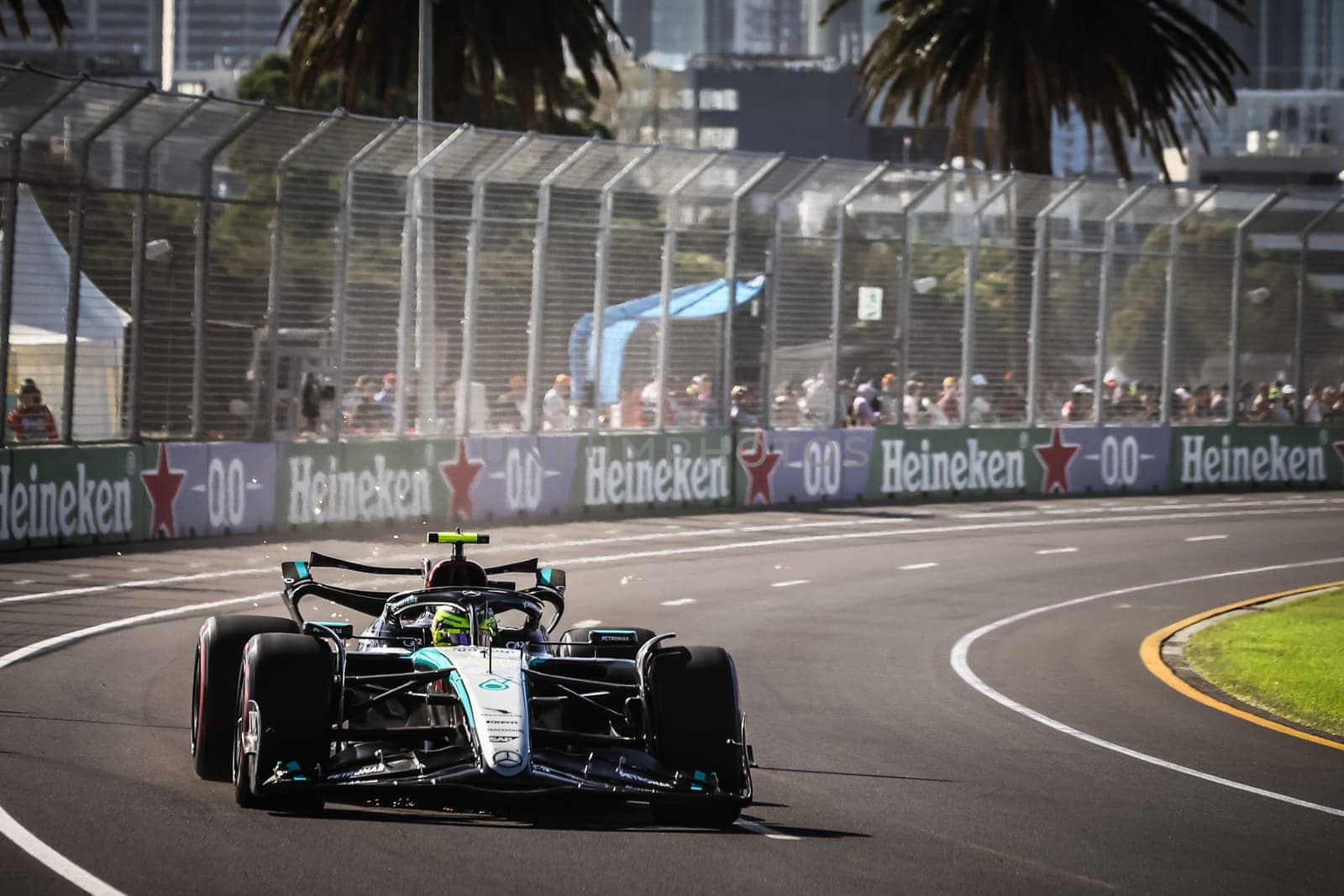 MELBOURNE, AUSTRALIA - MARCH 23: Lewis Hamilton of Great Britain drives the Mercedes AMG Petronas F1 Team W15 during qualifying in the 2024 Australian Grand Prix at Albert Park in Melbourne, Australia