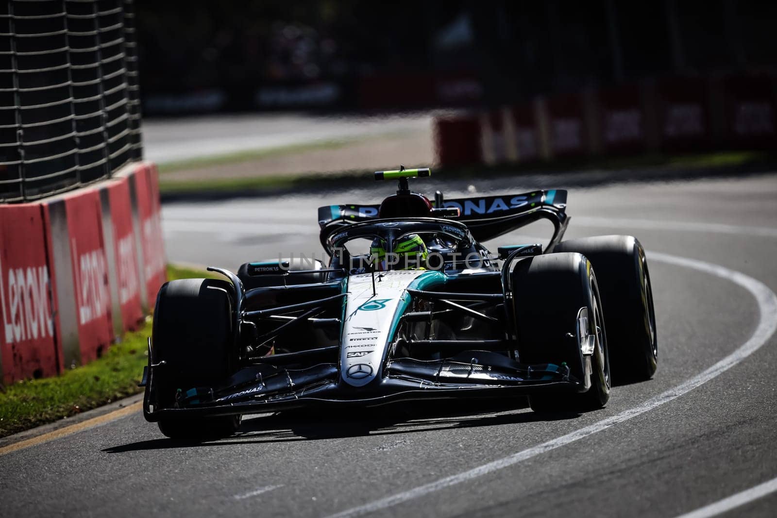 MELBOURNE, AUSTRALIA - MARCH 22: Lewis Hamilton of Great Britain drives the Mercedes AMG Petronas F1 Team W15 during second practice in the 2024 Australian Grand Prix at Albert Park in Melbourne, Australia