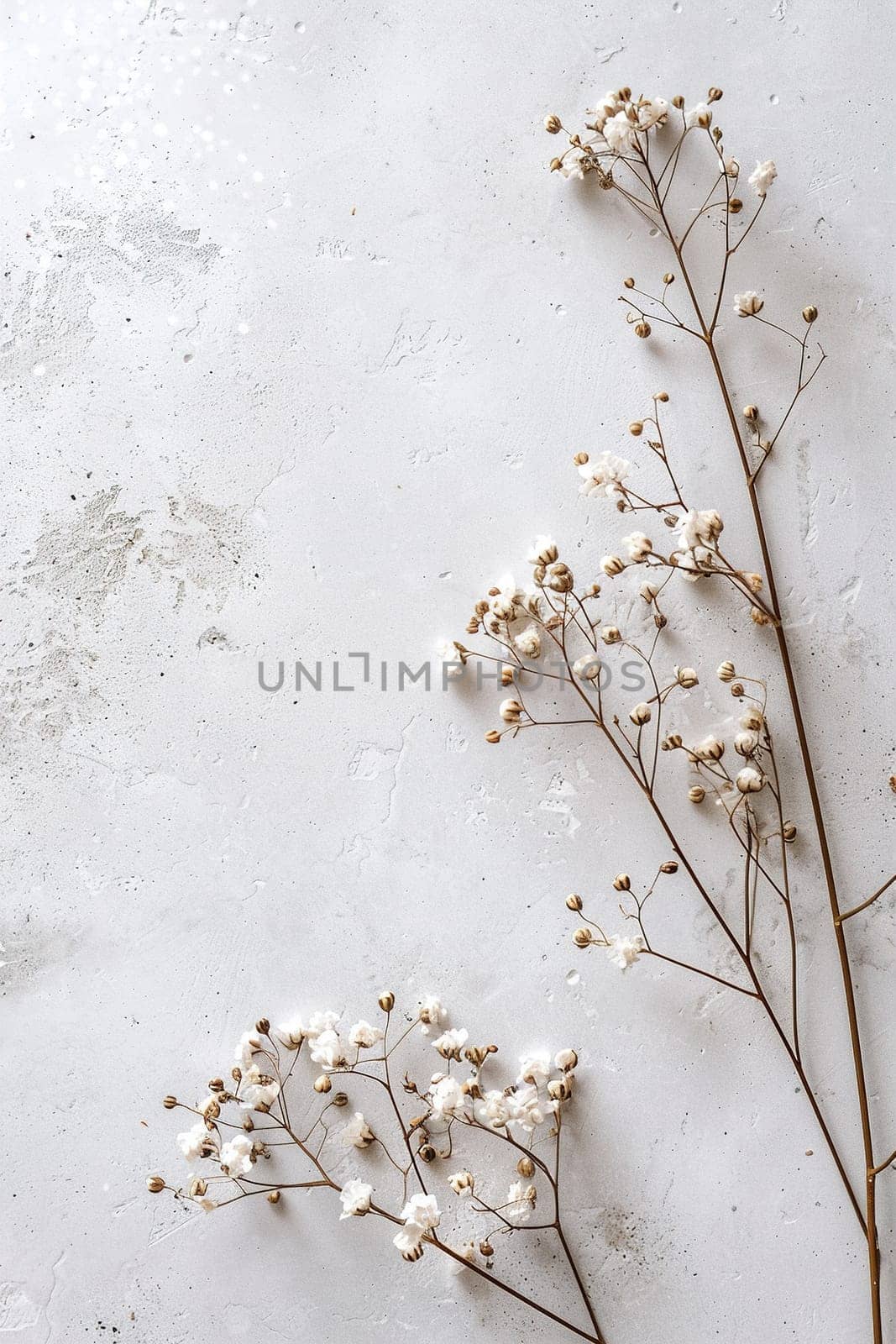 Natural, minimalistic background with plants. Empty, copy space for text. Nordic style backdrop. Vertical format. Generative AI. by creativebird