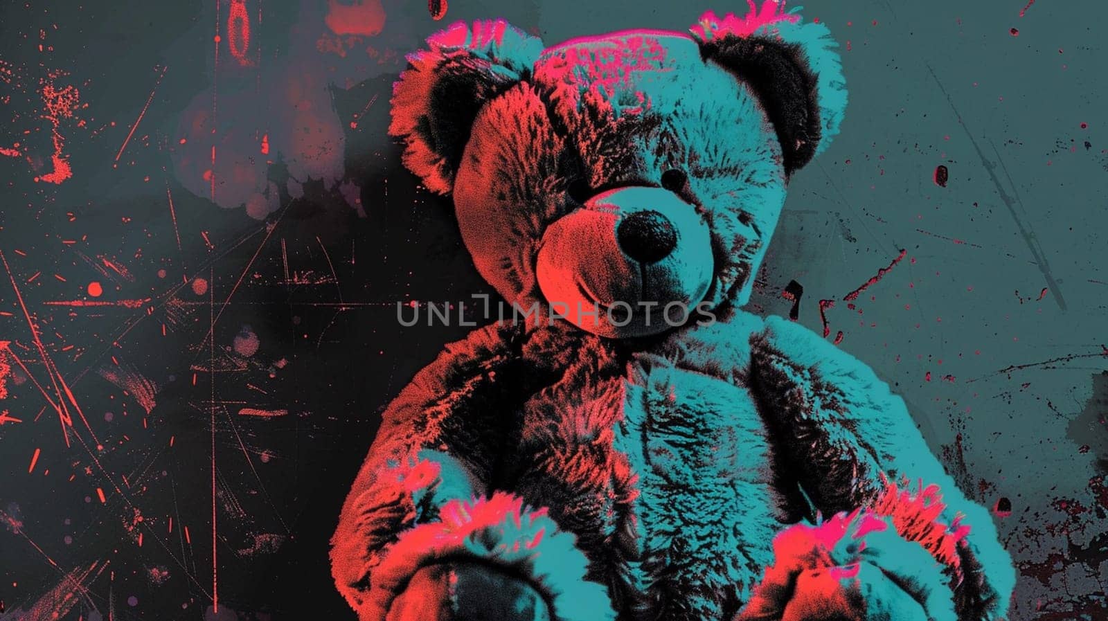 Cool grungy y2k teddy bear with a negative photocopy effect . grunge elements for 90s vintage design. Ai generative by sweciej