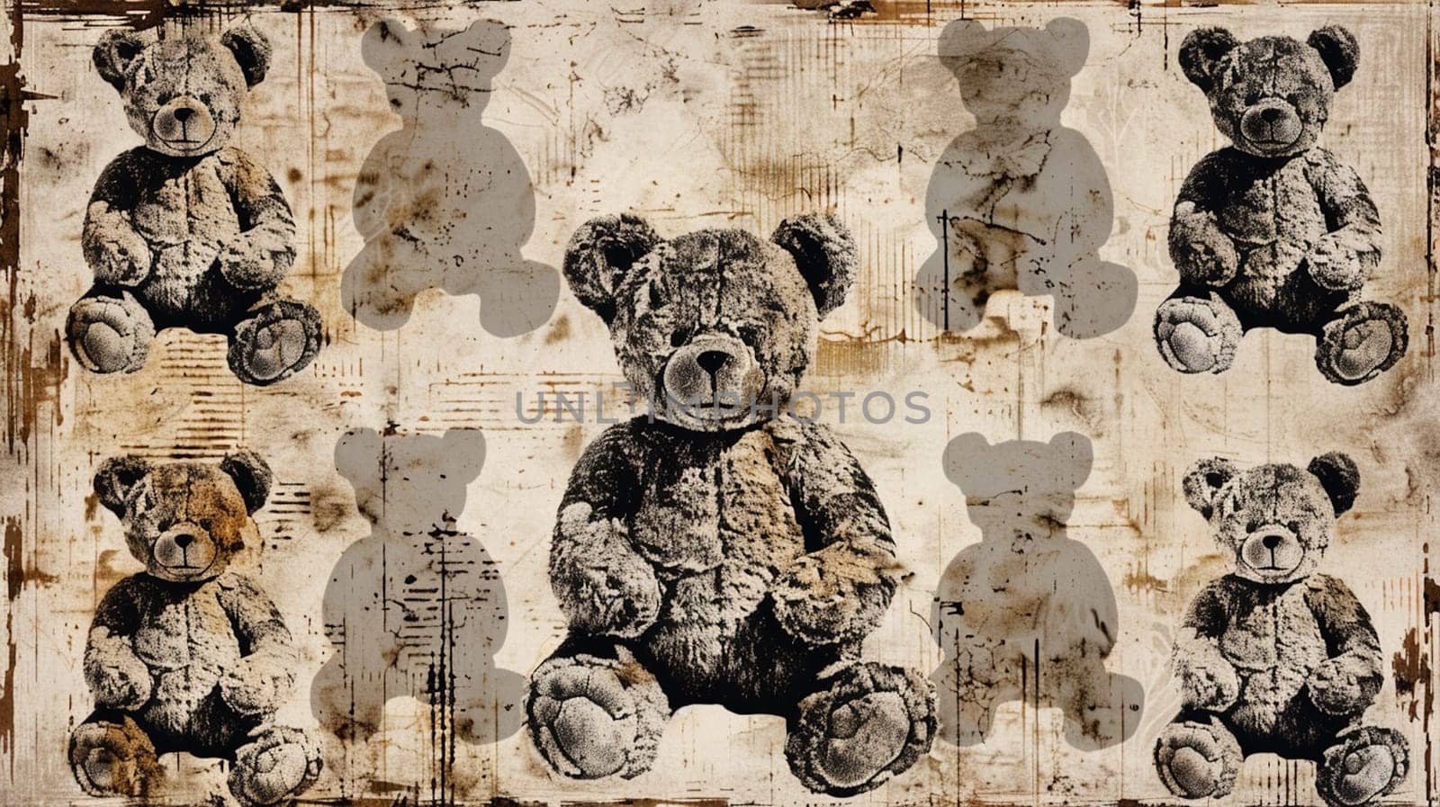 Cool grungy y2k teddy bear set with a negative photocopy effect . grunge elements for 90s vintage design. Ai generative by sweciej