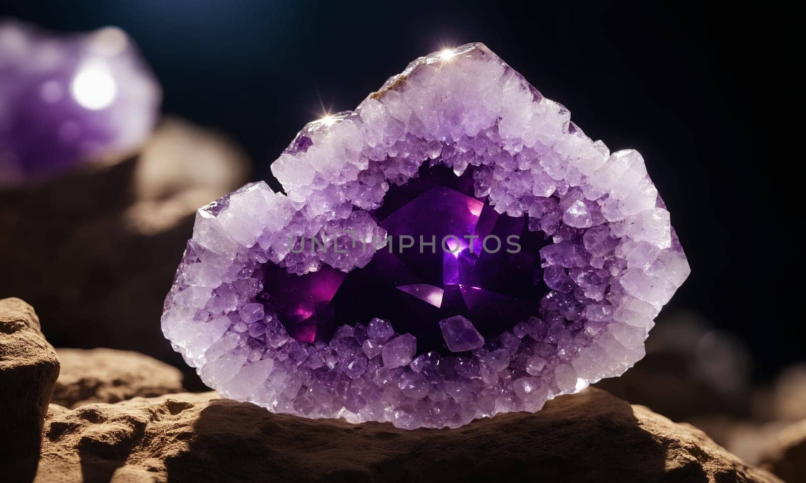 Close-up of an amethyst crystal druse on a black background. by Andre1ns