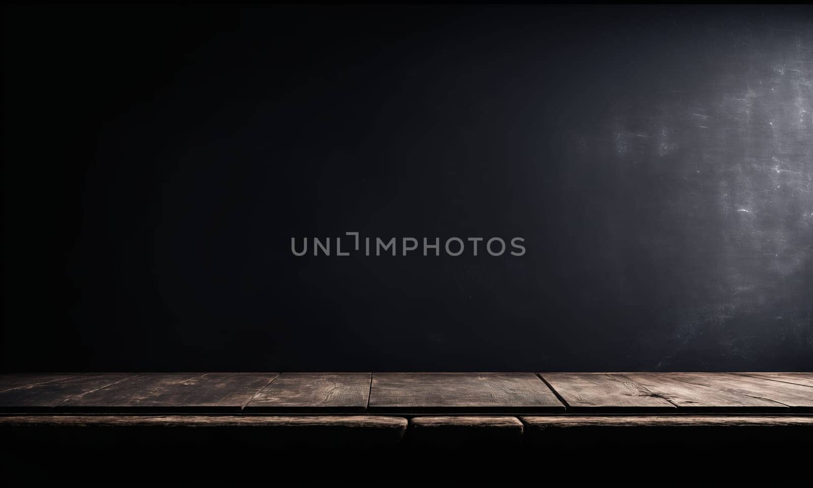 Blank blackboard with wooden frame on a dark wooden background. by Andre1ns
