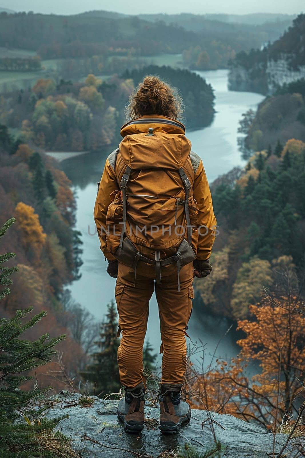 Backpacker standing at a scenic overlook, capturing the spirit of travel and discovery.