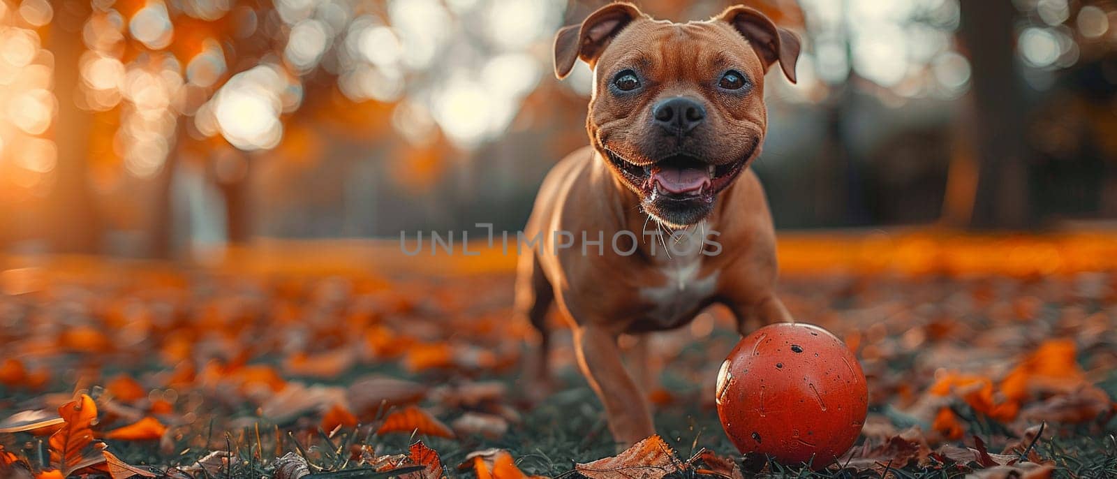 Dog fetching a ball in a park by Benzoix