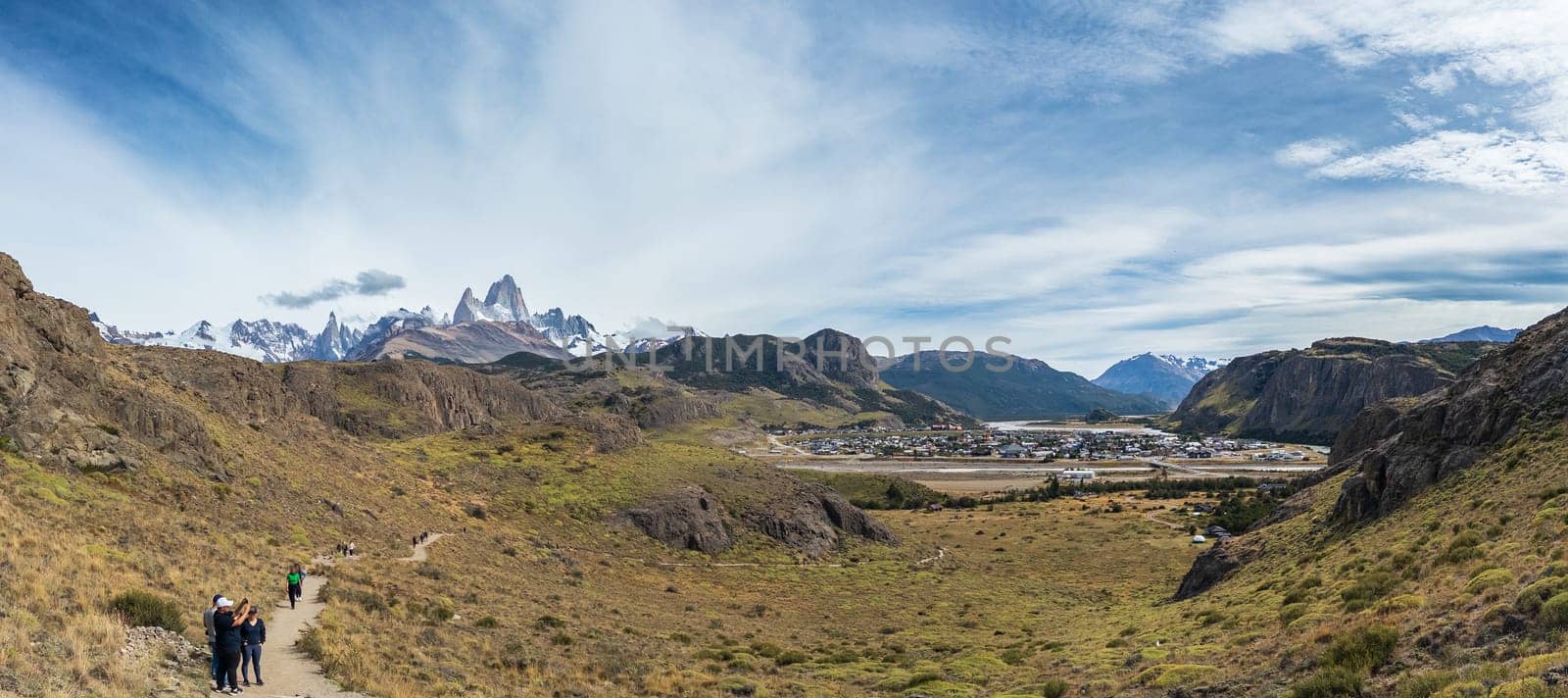 Panoramic View of a Mountainous Landscape with Hikers by FerradalFCG