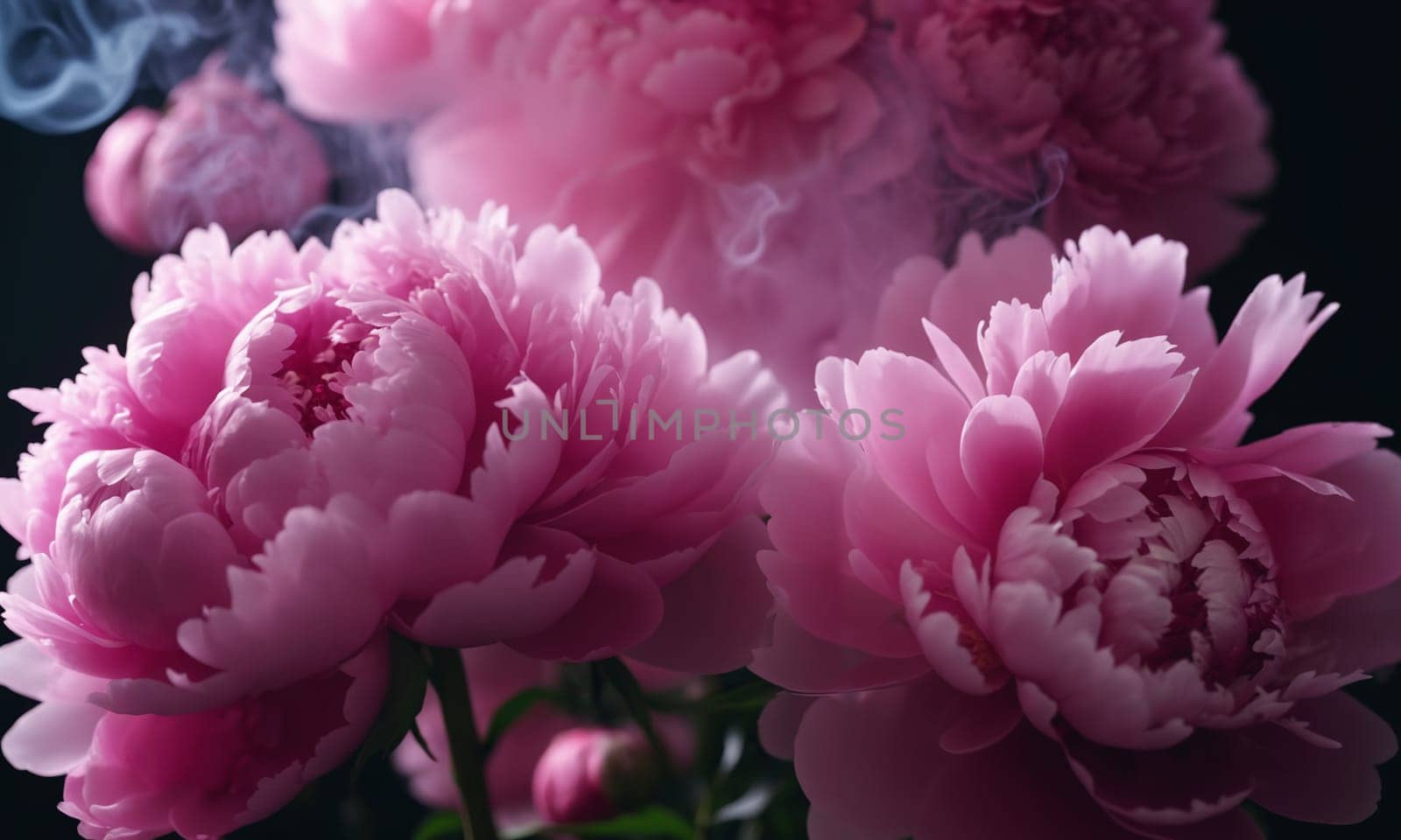 Beautiful pink peony flowers on dark background. Close up. by Andre1ns