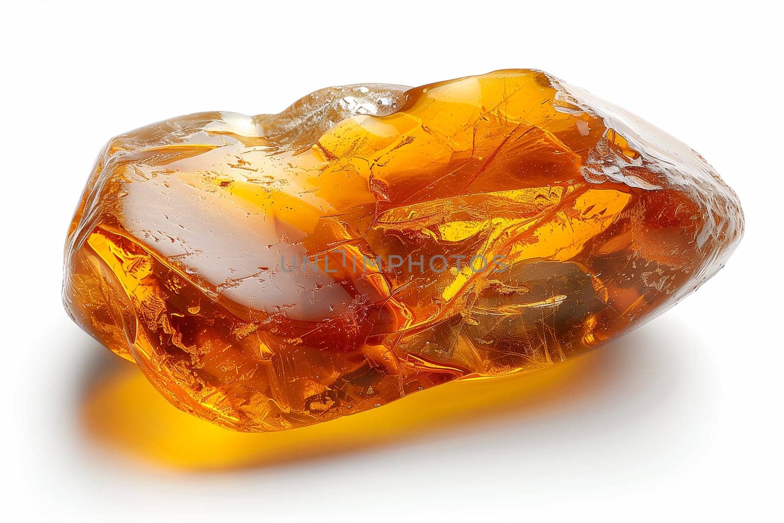 Very nice amber on a white background. Orange amber with inclusions and a beautiful yellow shade.