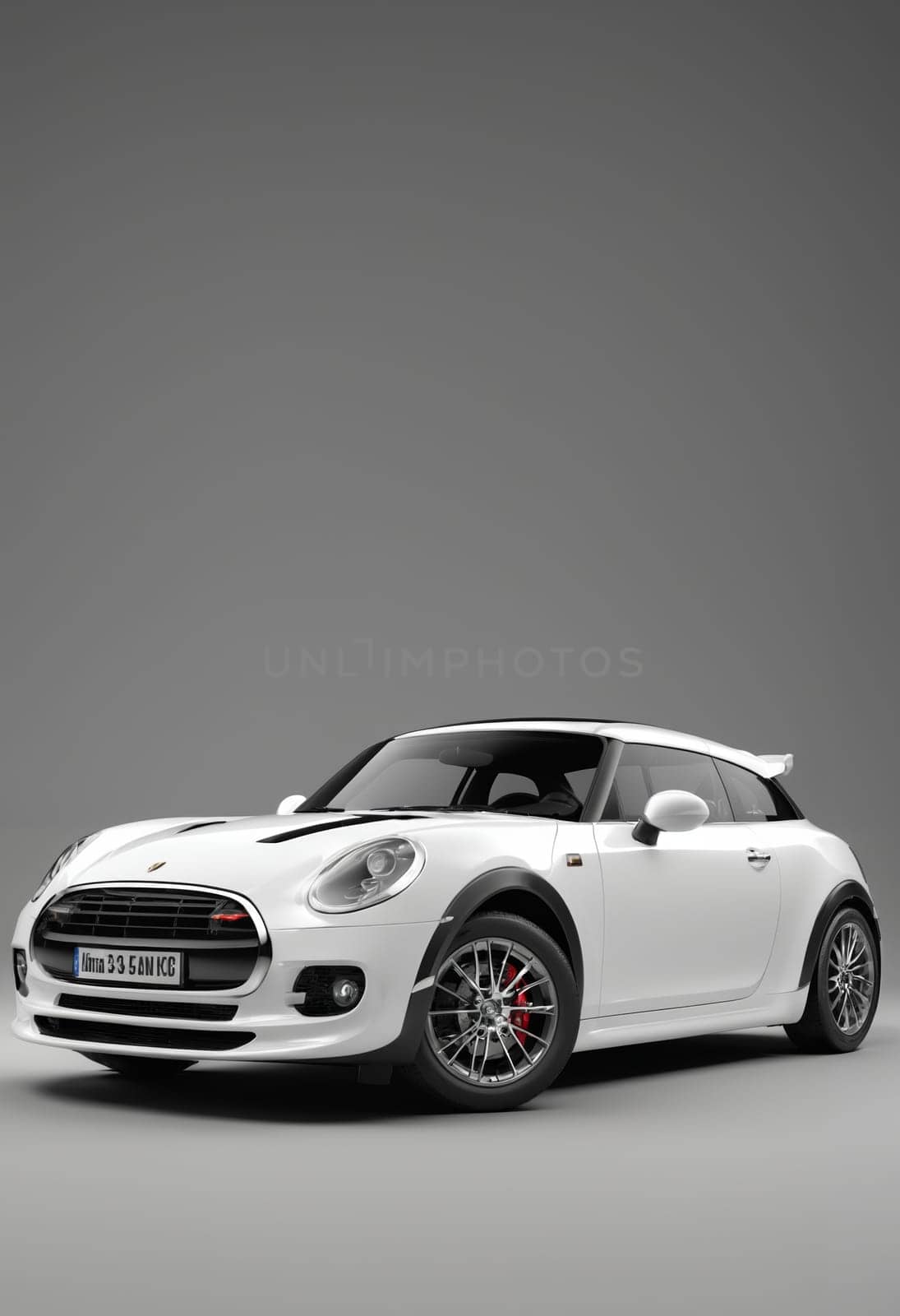 White sports car coupe on a gray background. 3d rendering.