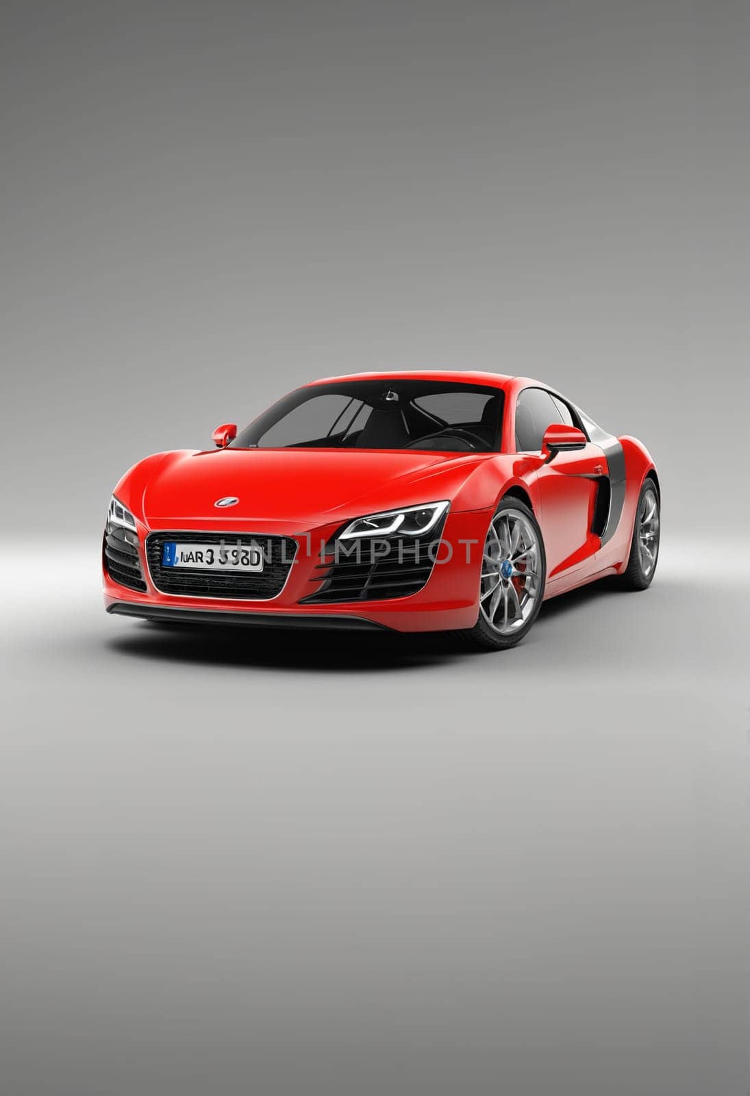 3D rendering of a brand-less generic concept red car in studio environment.
