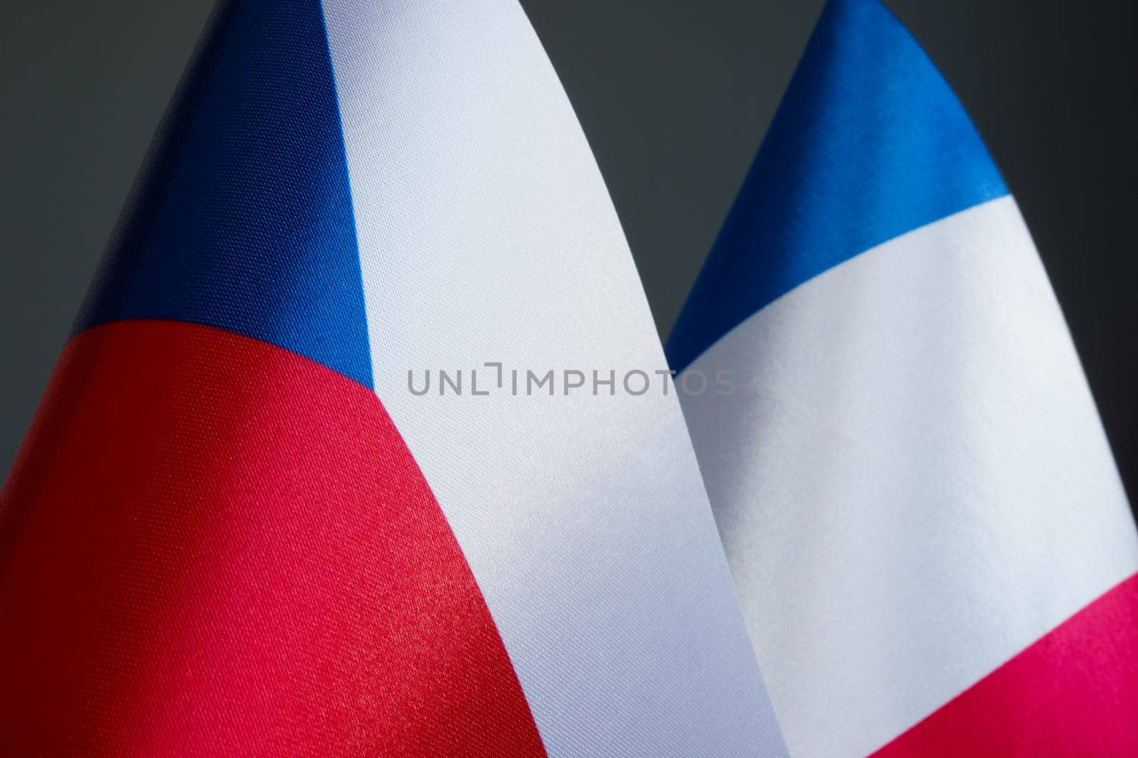 Close up of the flags of the Czech Republic and France.